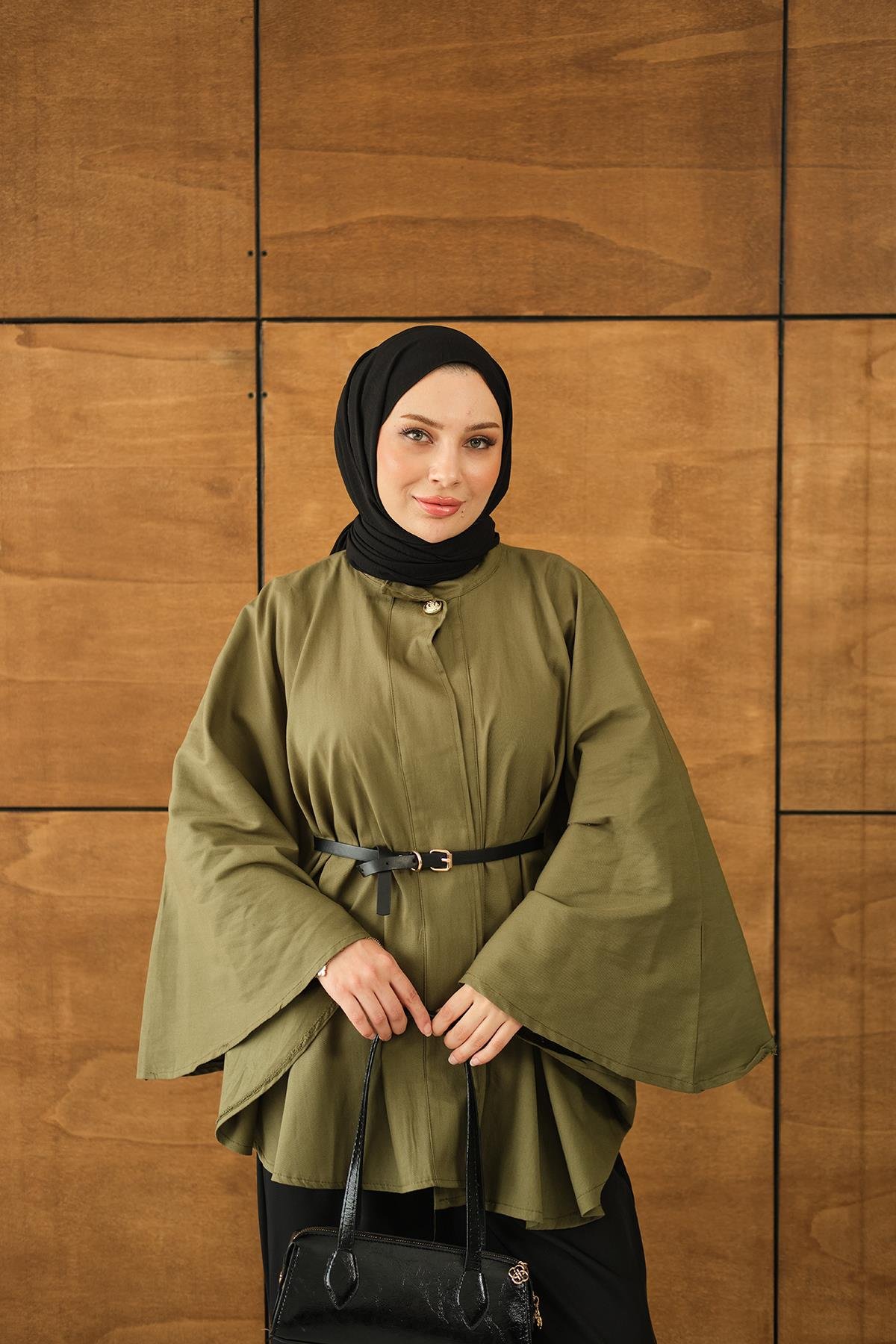 Kemerli Gabardin Ceket Yeşil