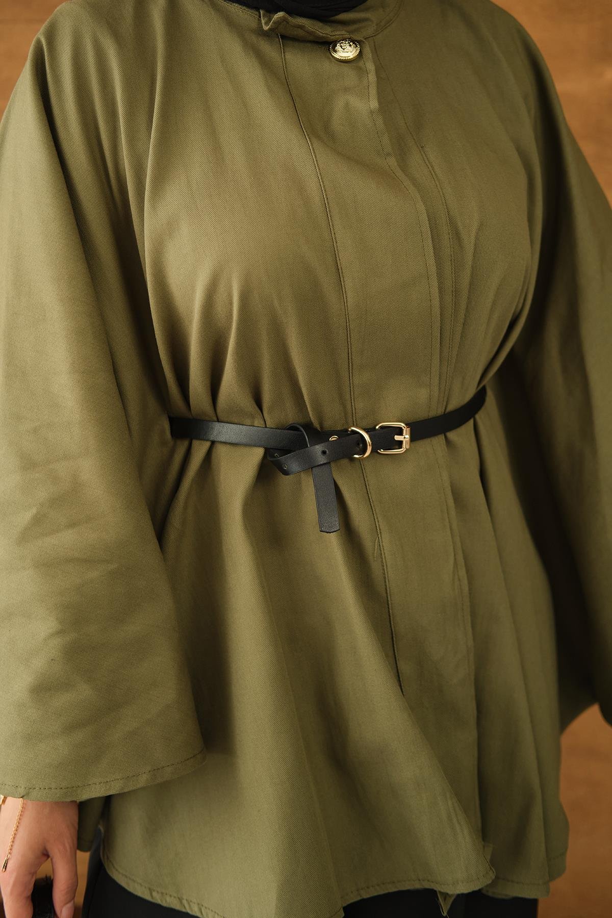 Kemerli Gabardin Ceket Yeşil