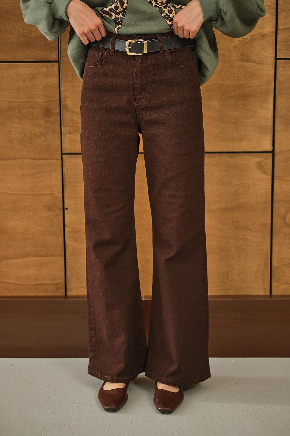 Kemerli Kot Pantolon Kahverengi