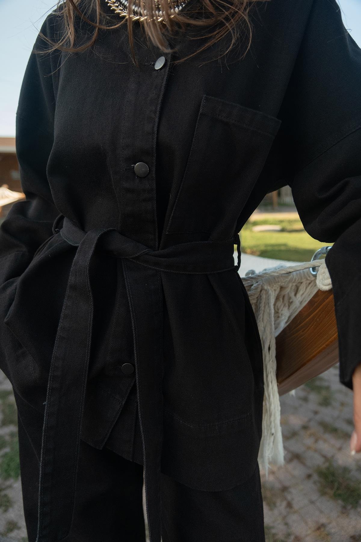 Kemerli Kot Takım Siyah