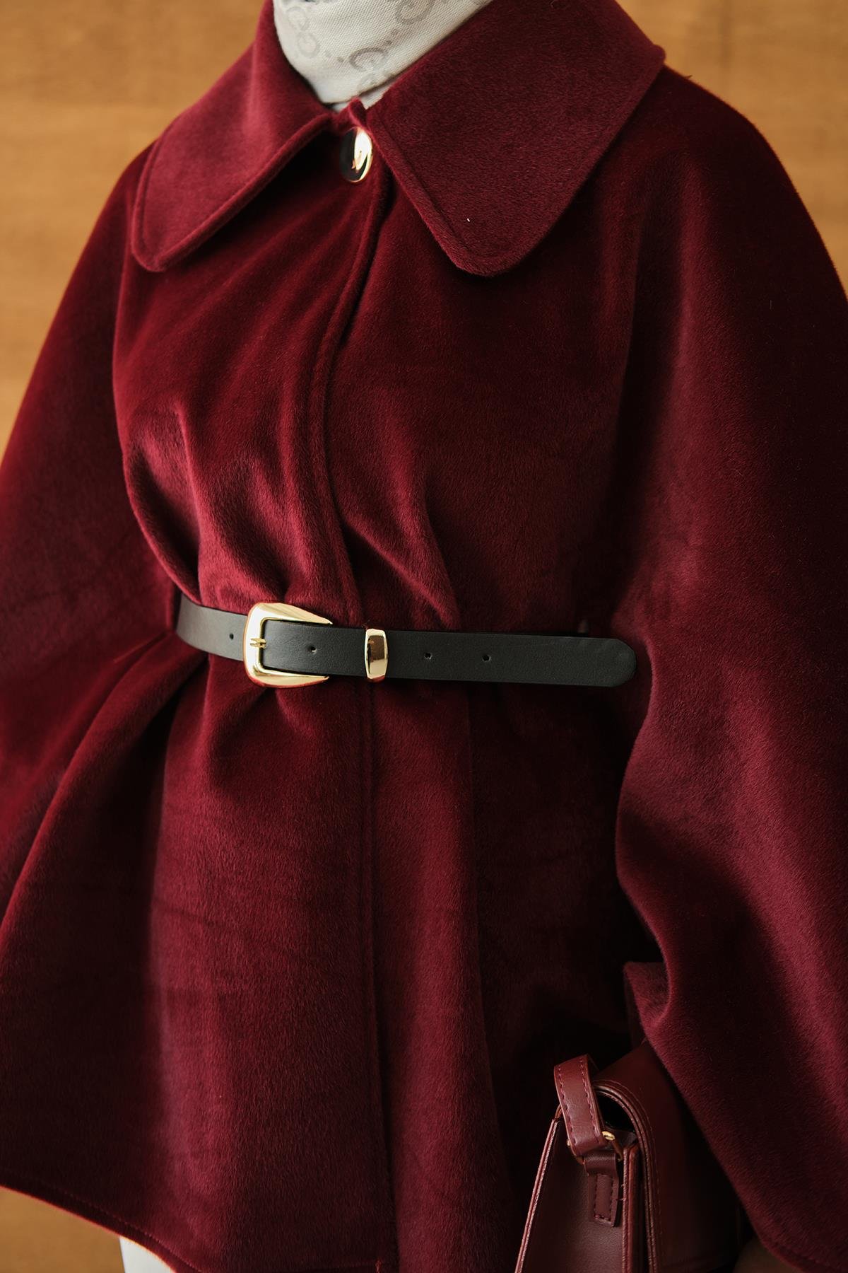 Kemerli Peluş Hırka Bordo