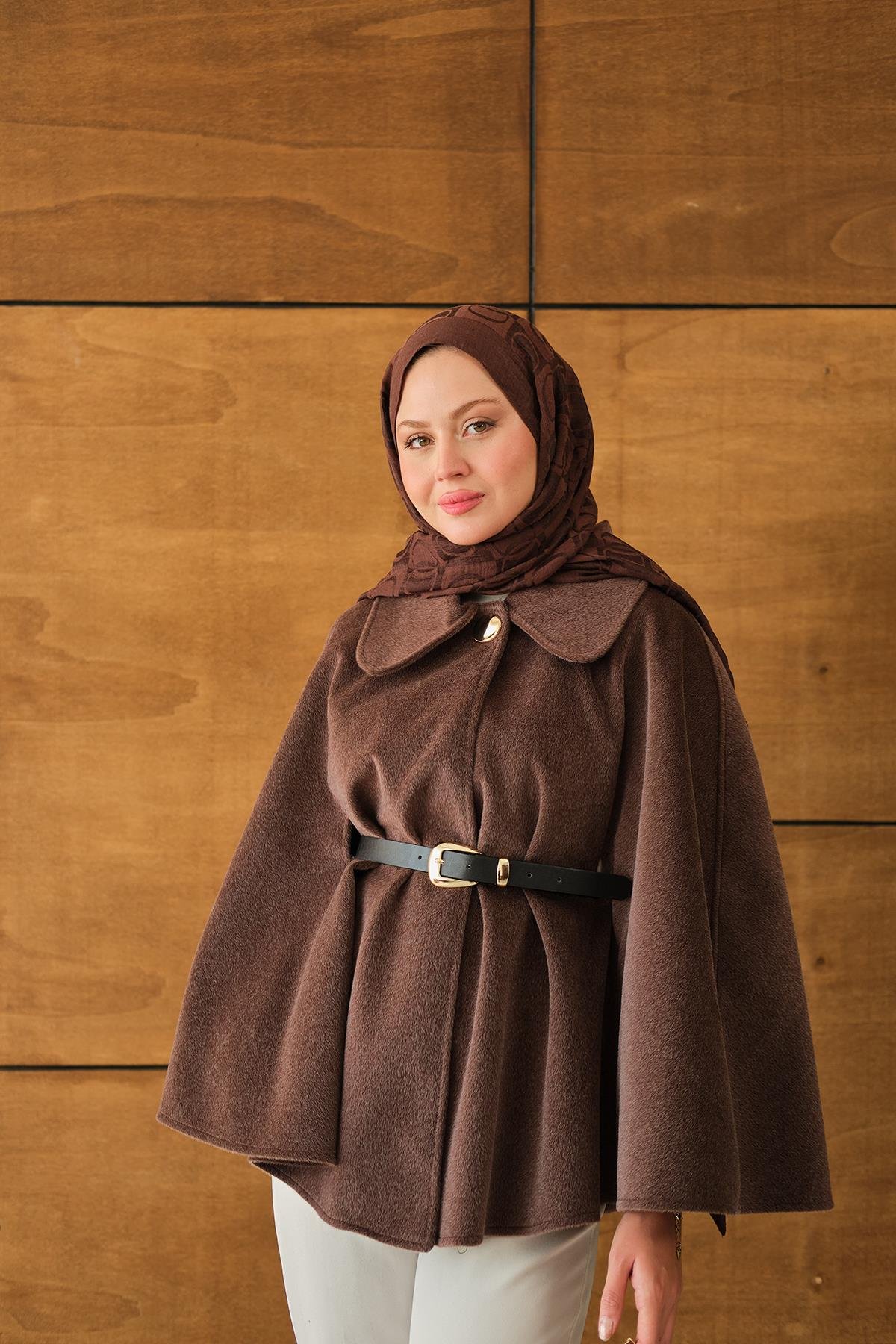 Kemerli Peluş Hırka Kahverengi