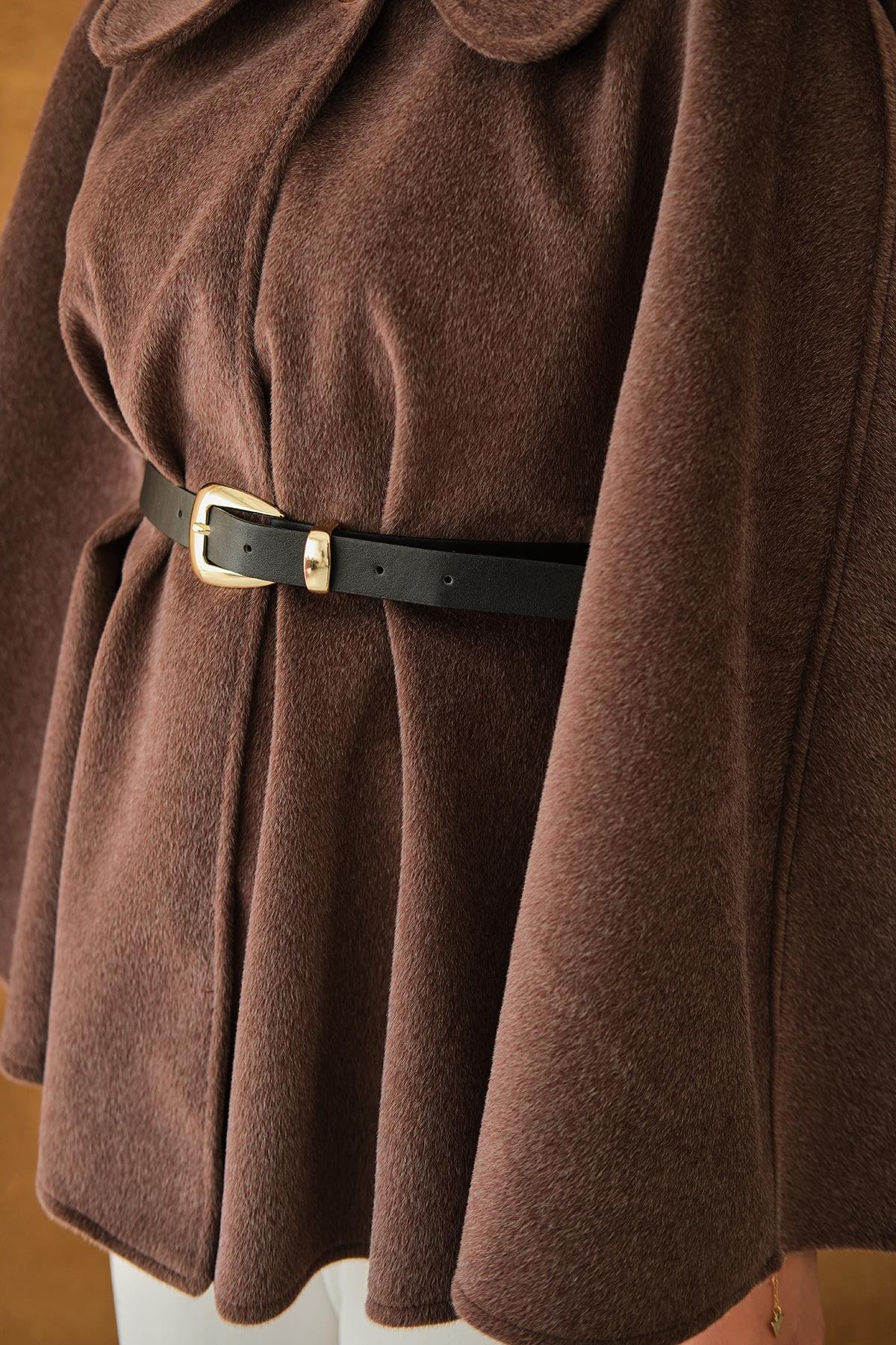 Kemerli Peluş Hırka Kahverengi