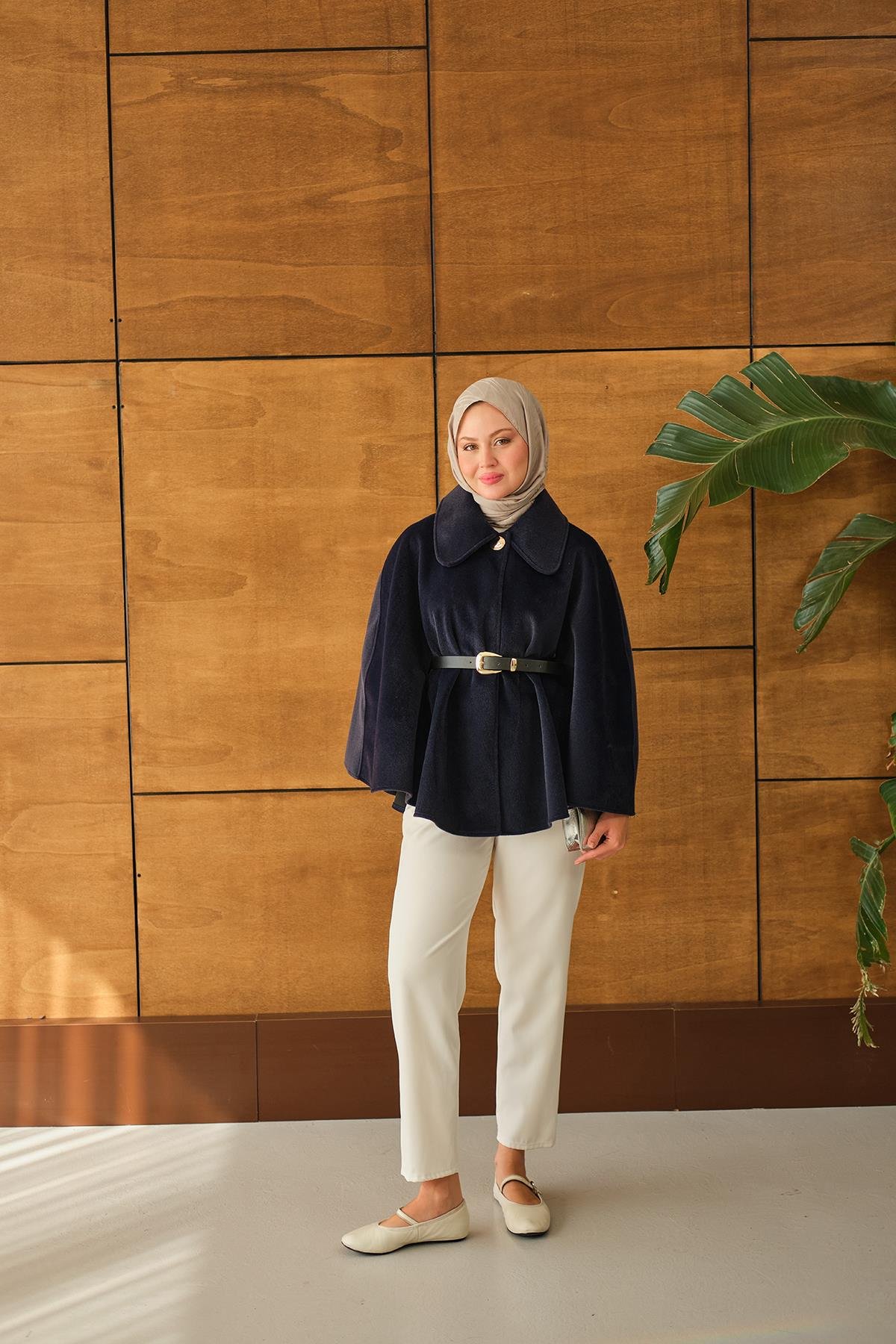 Kemerli Peluş Hırka Lacivert