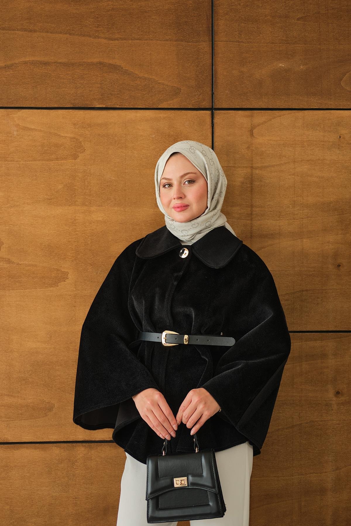 Kemerli Peluş Hırka Siyah