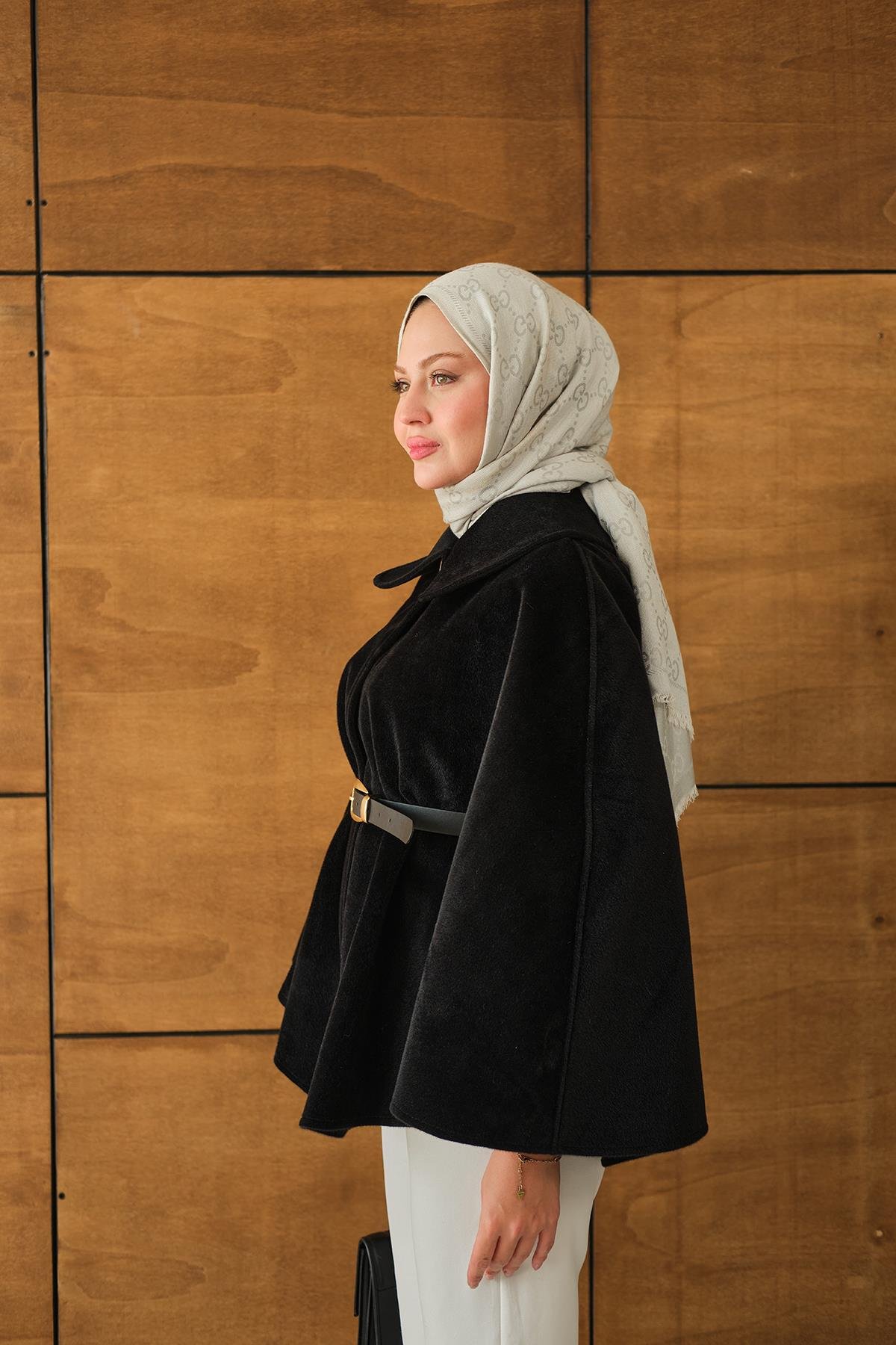 Kemerli Peluş Hırka Siyah