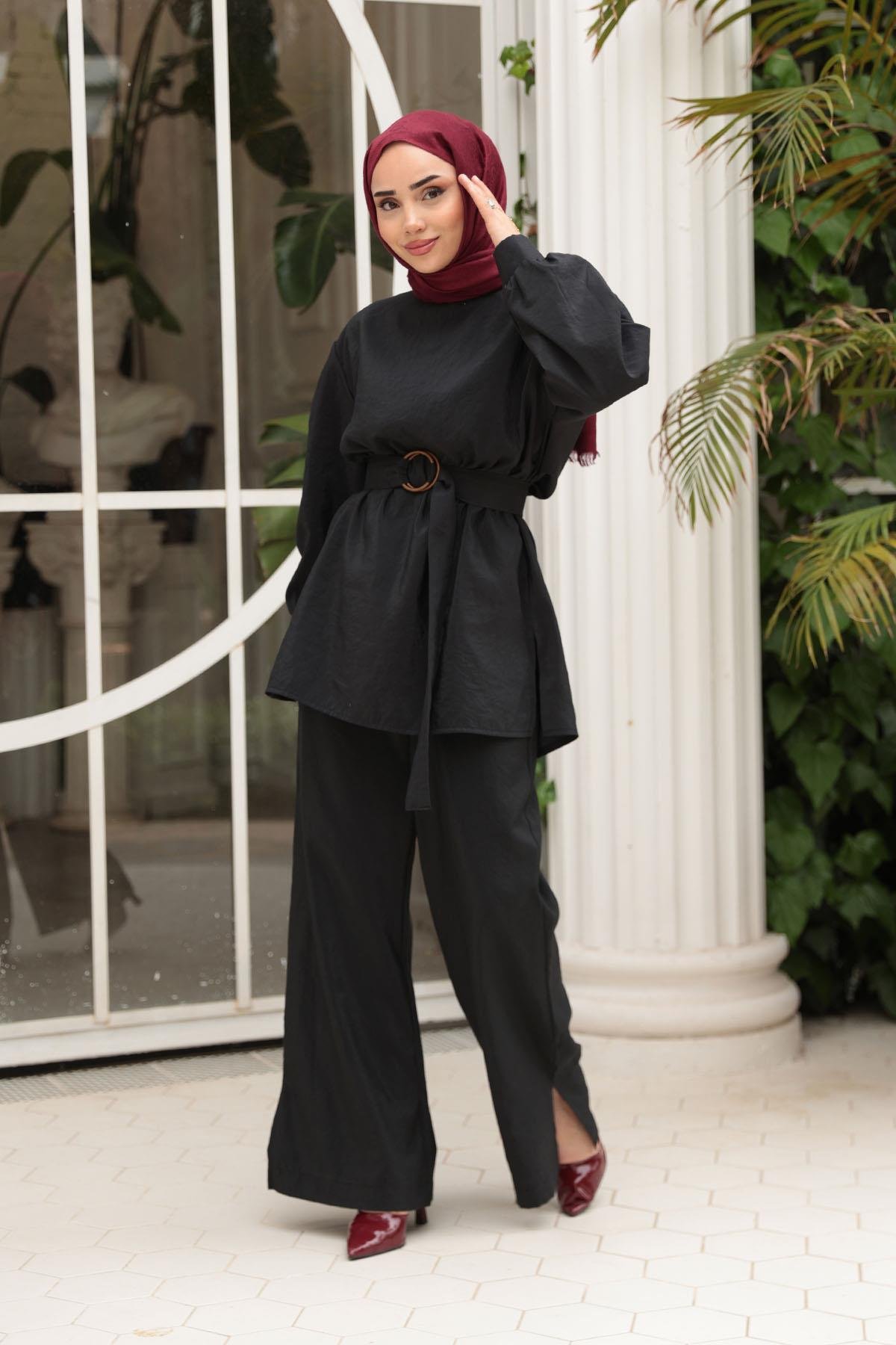 Kemerli Tokalı Takım Siyah