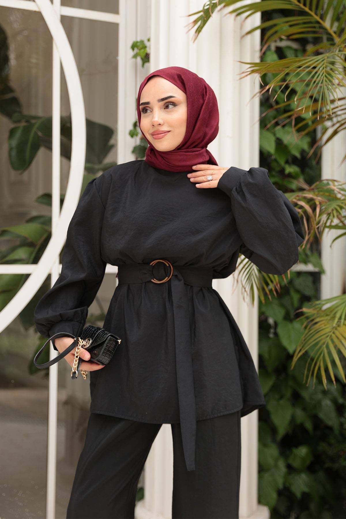 Kemerli Tokalı Takım Siyah