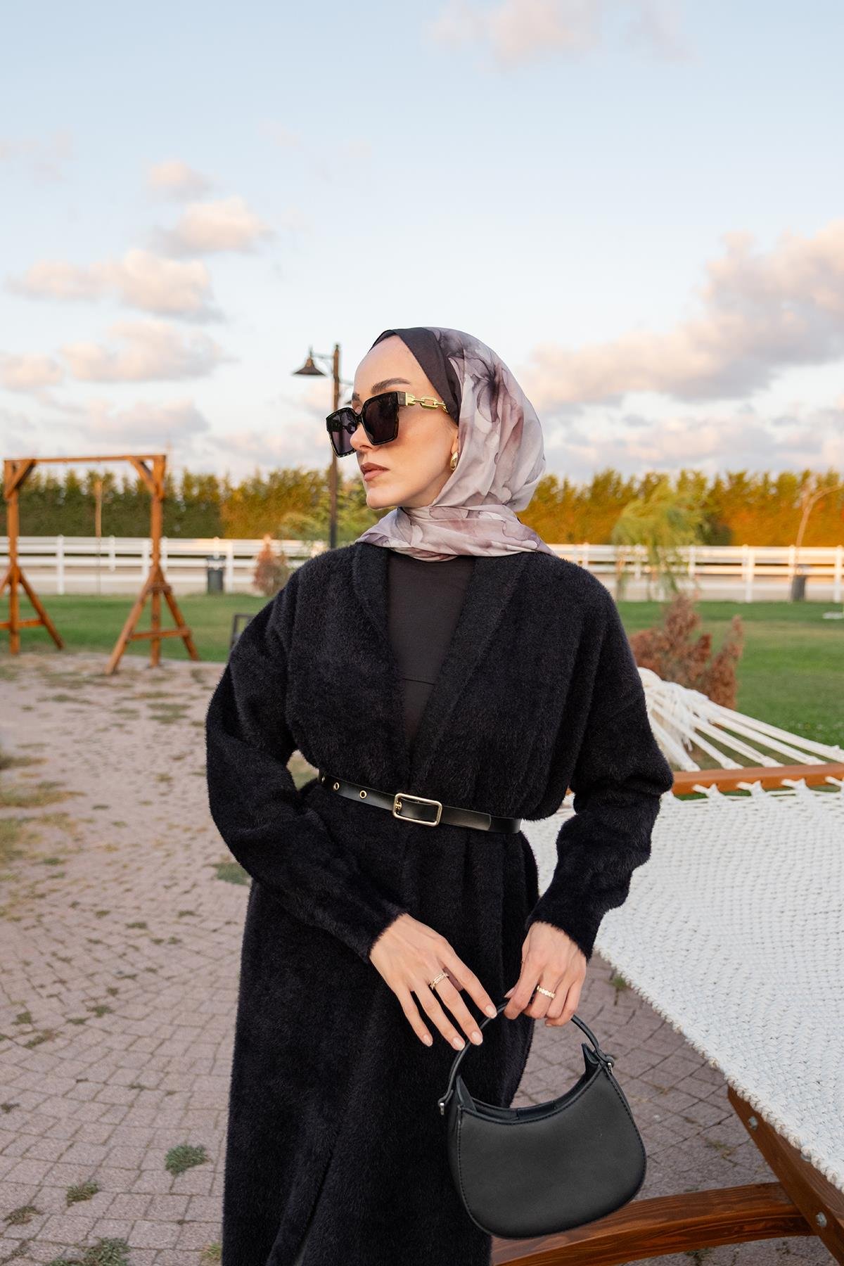 Kemerli Triko Ceket Siyah