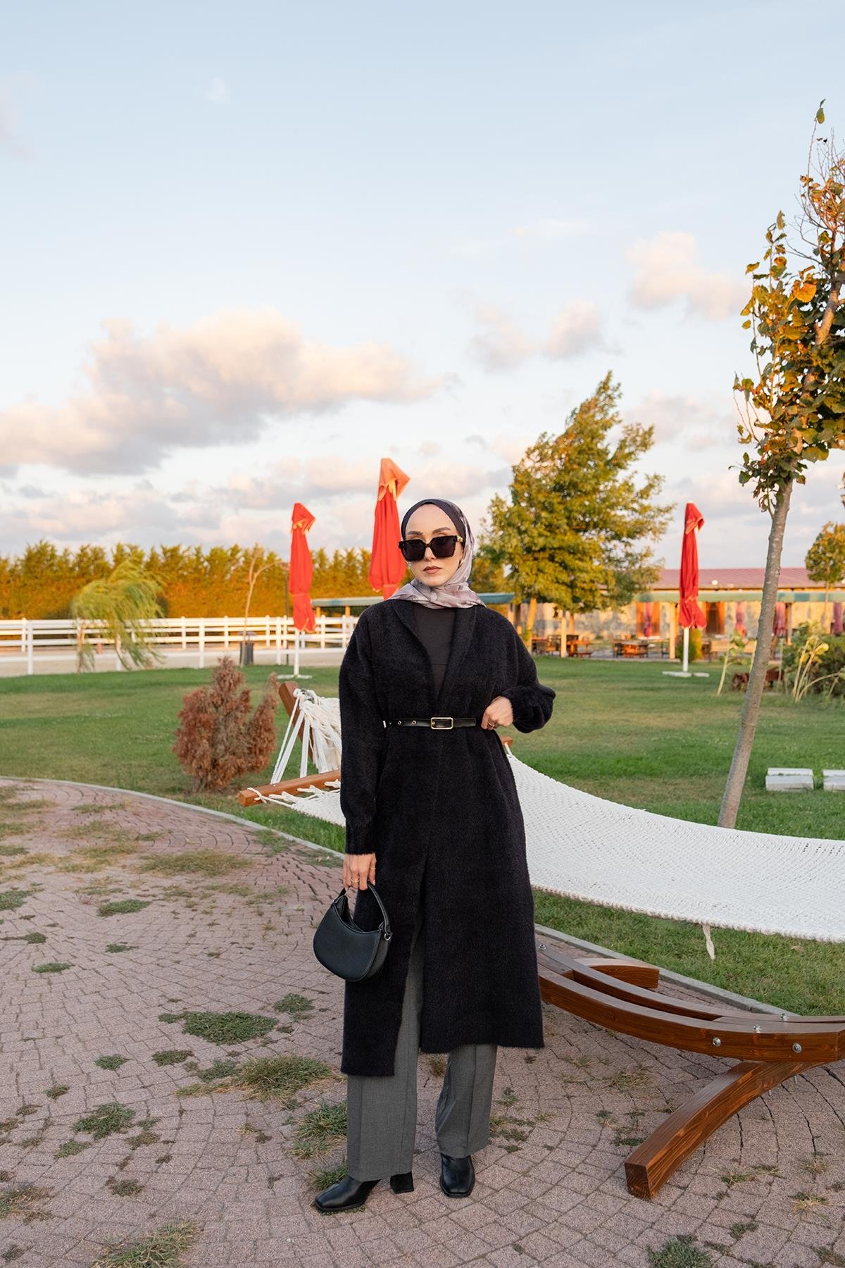 Kemerli Triko Ceket Siyah