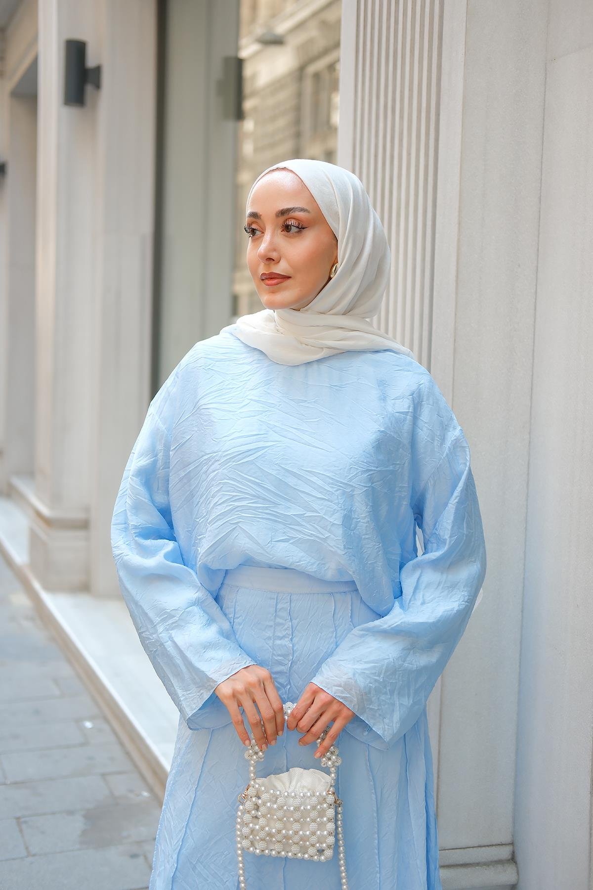 Kendinden Desenli İkili Takım Bebe Mavi