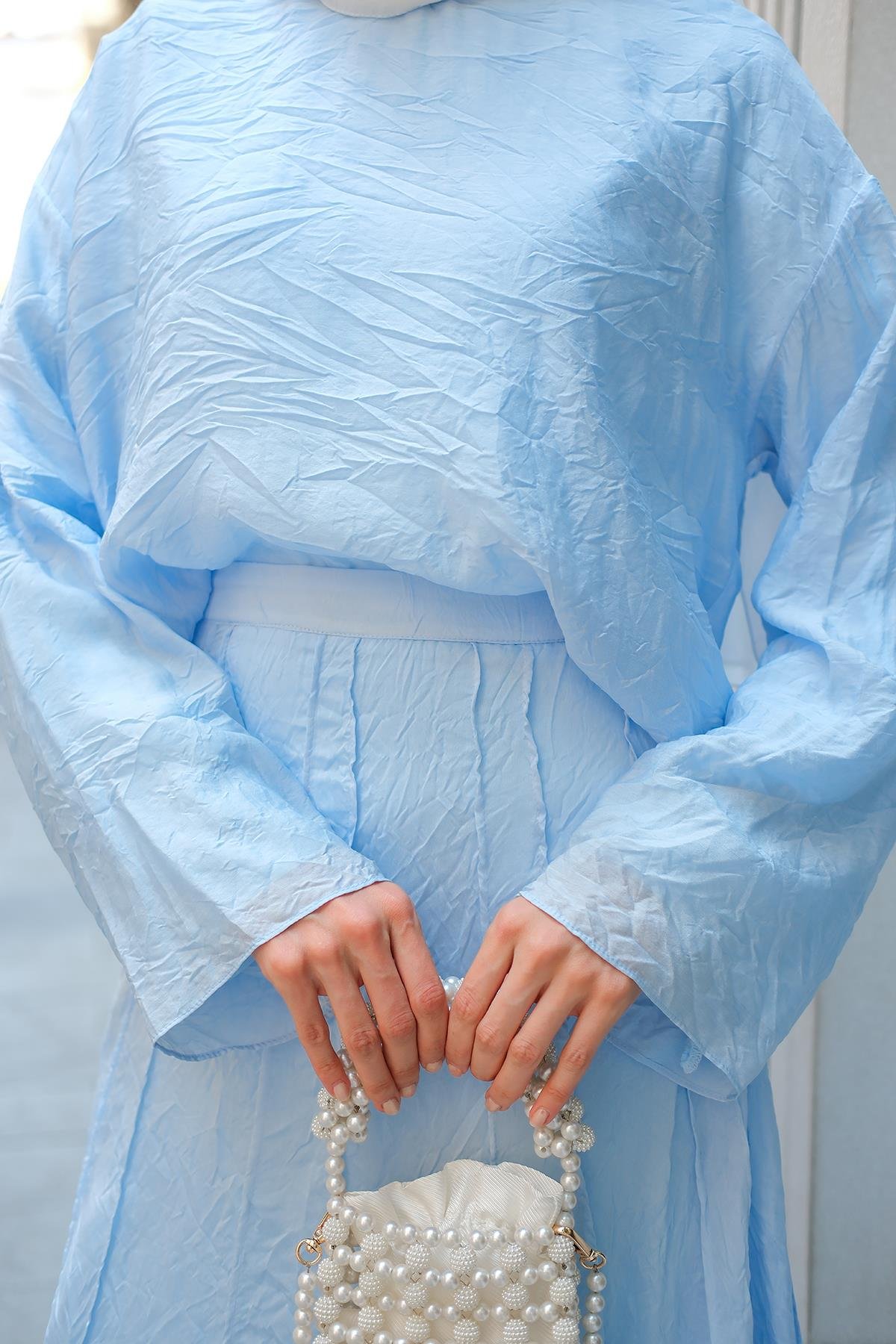 Kendinden Desenli İkili Takım Bebe Mavi