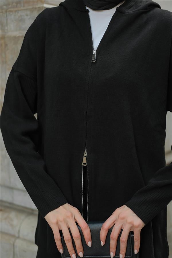 Kendinden Desenli Triko Takım Siyah