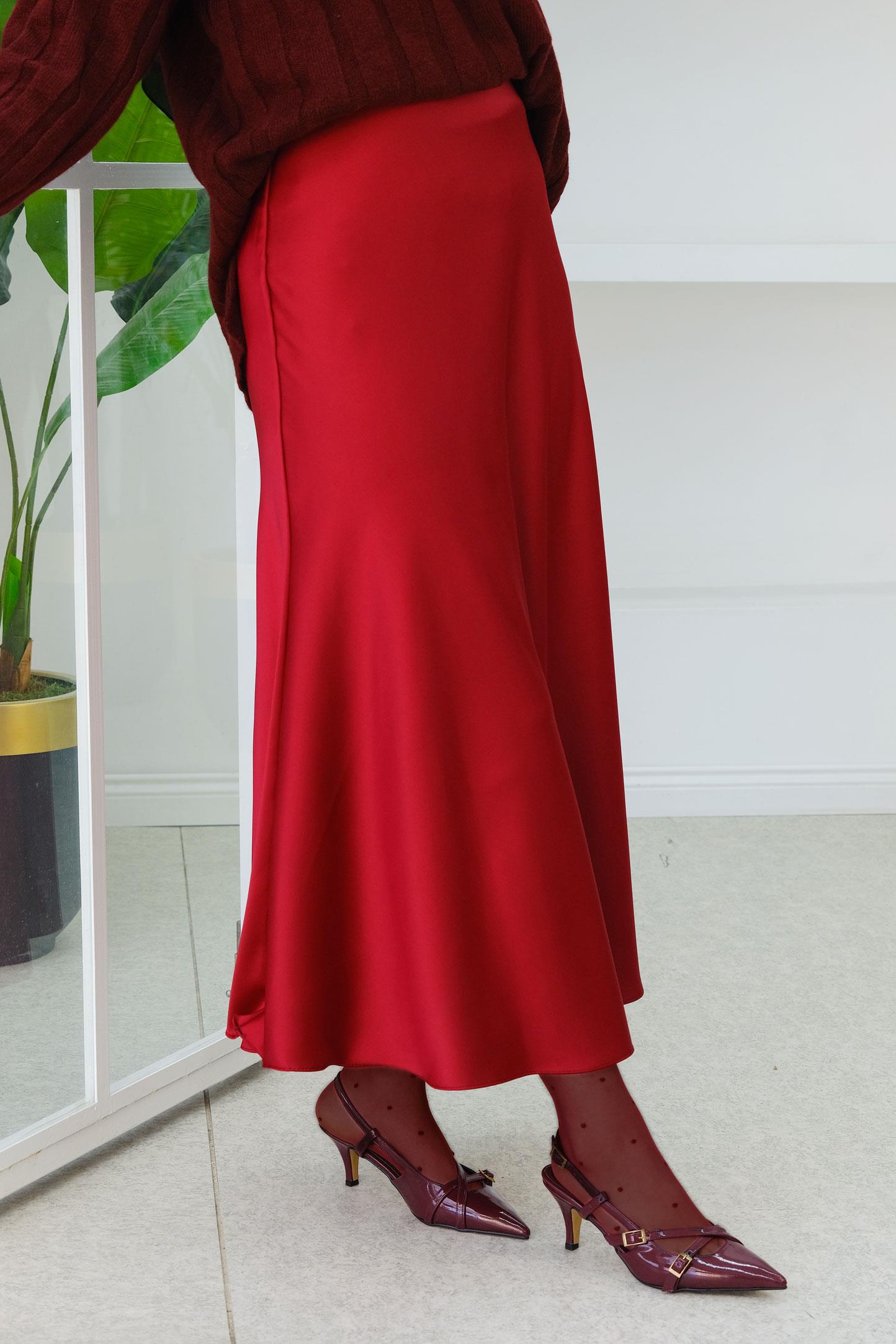 Kiloş Saten Etek  Bordo