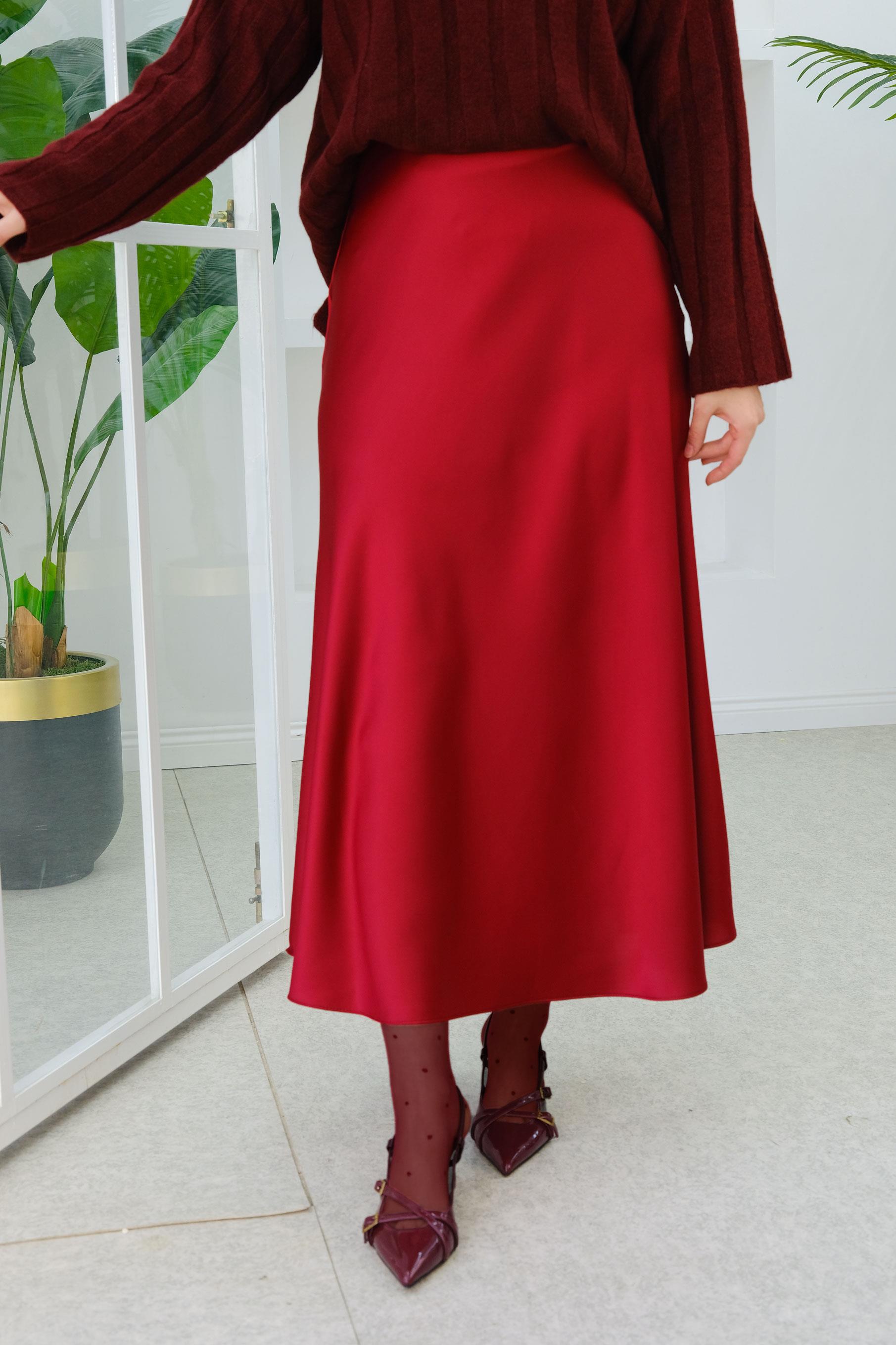 Kiloş Saten Etek  Bordo