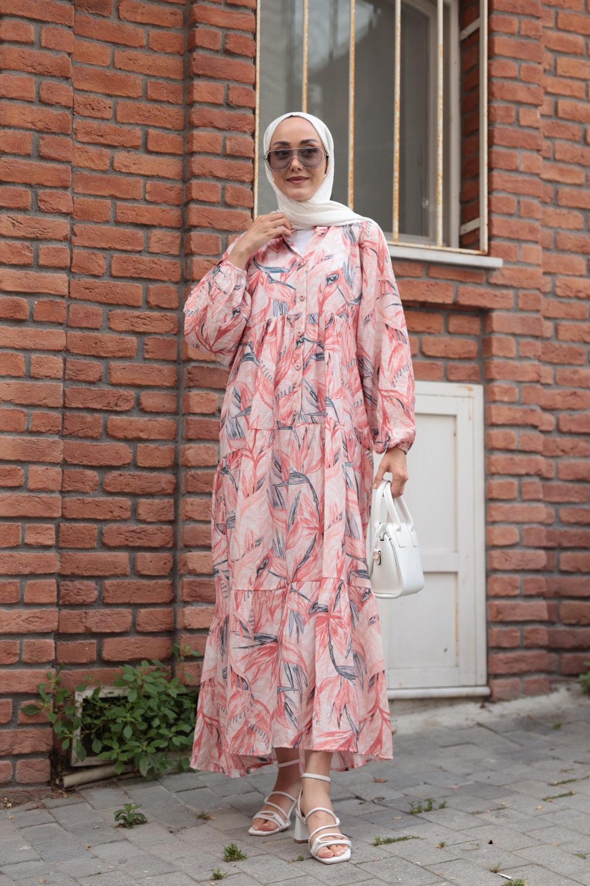 Kırlangıç Desenli Elbise Kiremit