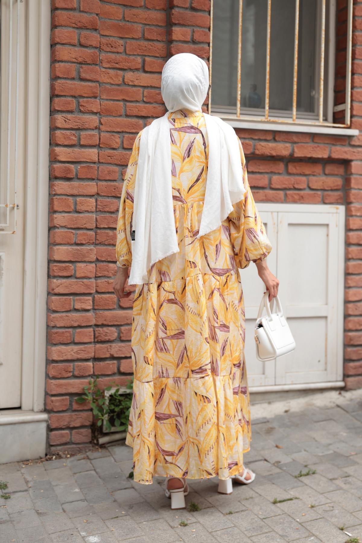 Kırlangıç Desenli Elbise Sarı