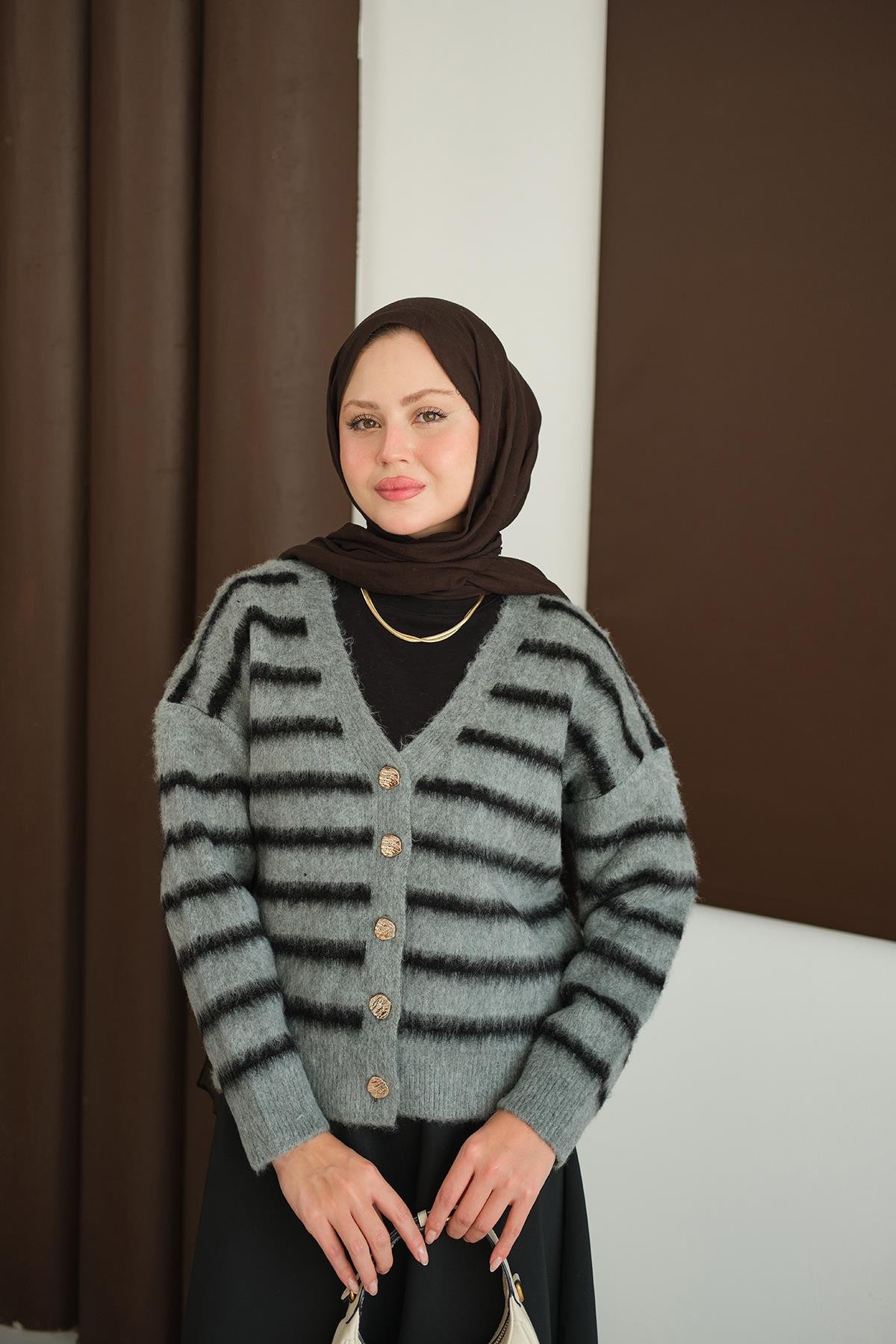 Kısa Triko Hırka Füme