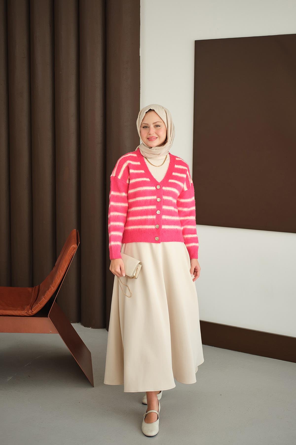 Kısa Triko Hırka Fuşya