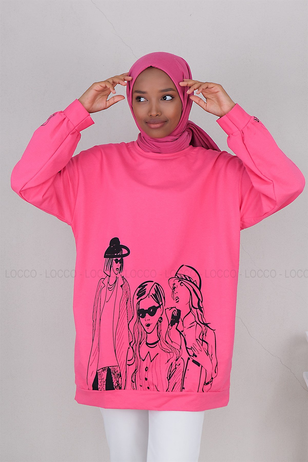 Uygun Fiyatlı KIZ BASKILI SWEAT PEMBE | Loccomoda.com 
