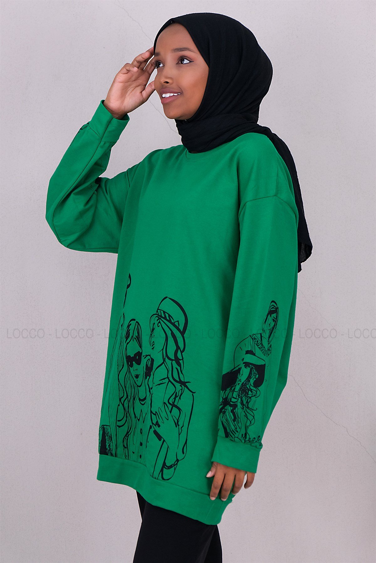 Uygun Fiyatlı KIZ BASKILI SWEAT YESIL | Loccomoda.com 