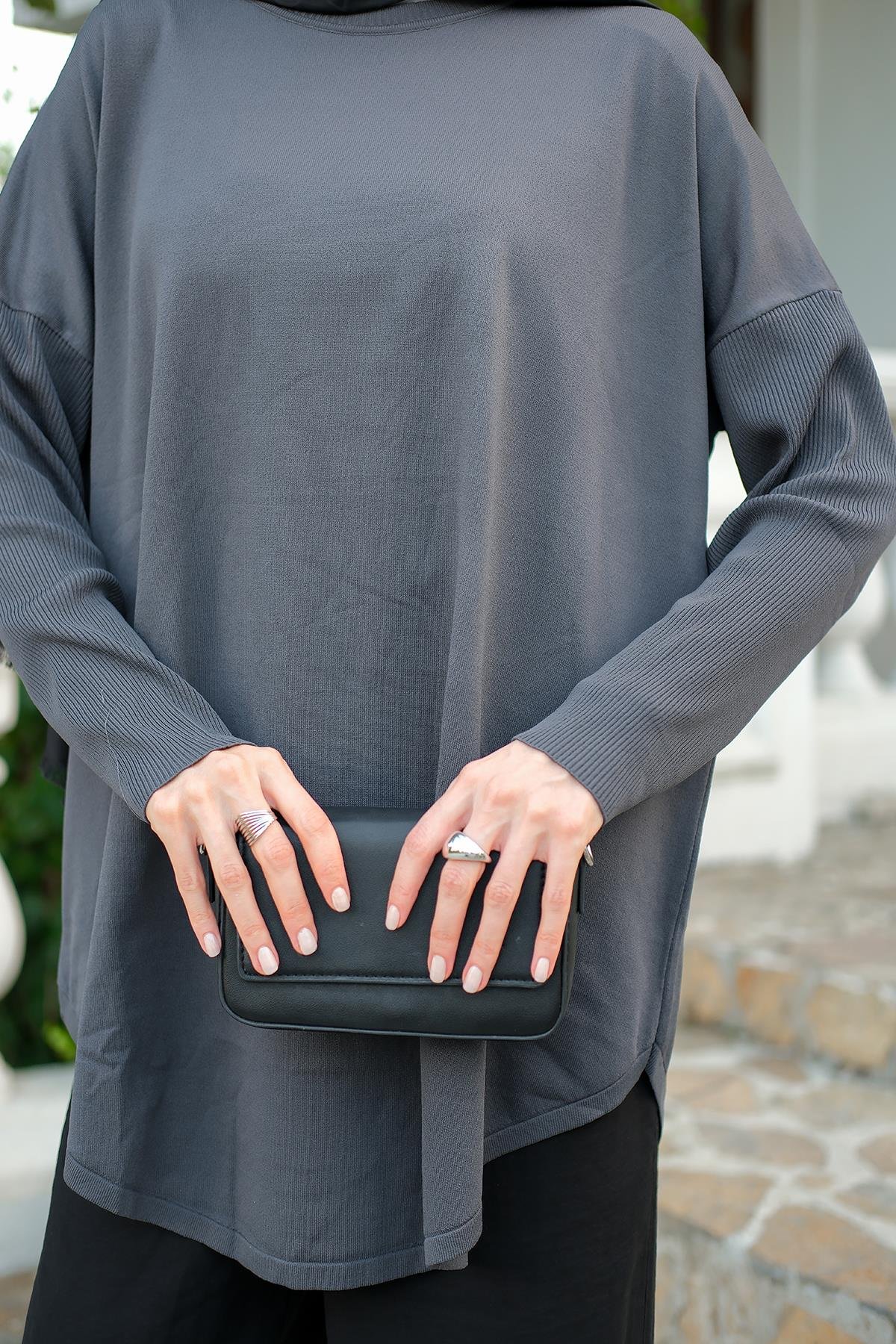 Kol Lastik Detay Tunik Füme