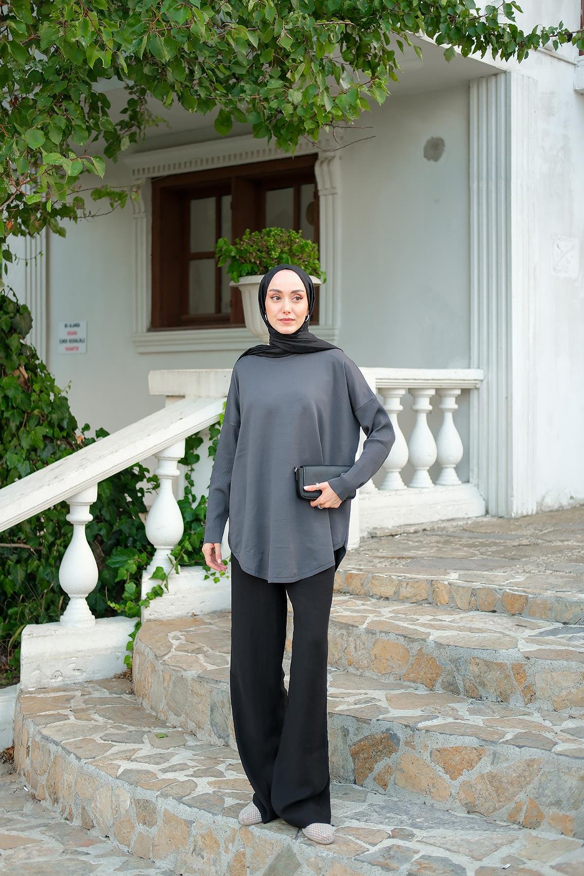 Kol Lastik Detay Tunik Füme