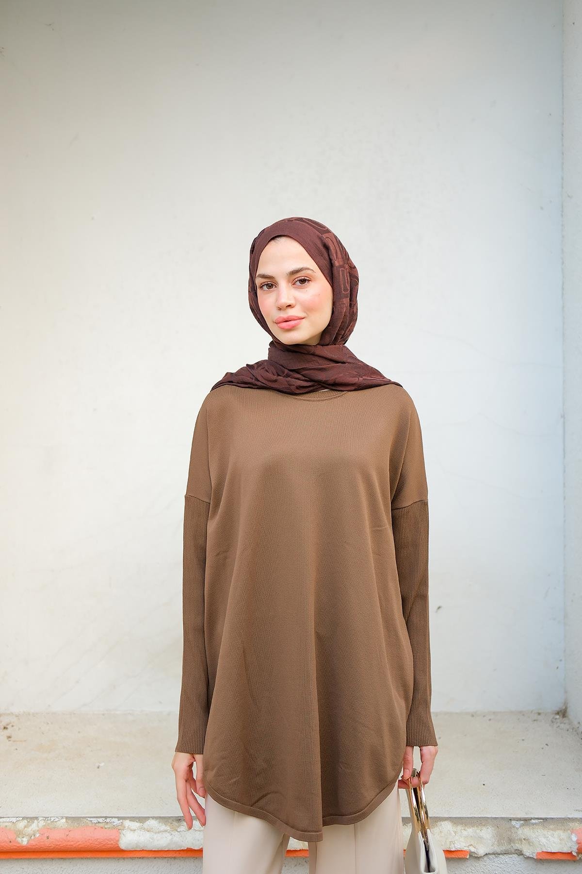 Kol Lastik Detay Tunik Kahverengi