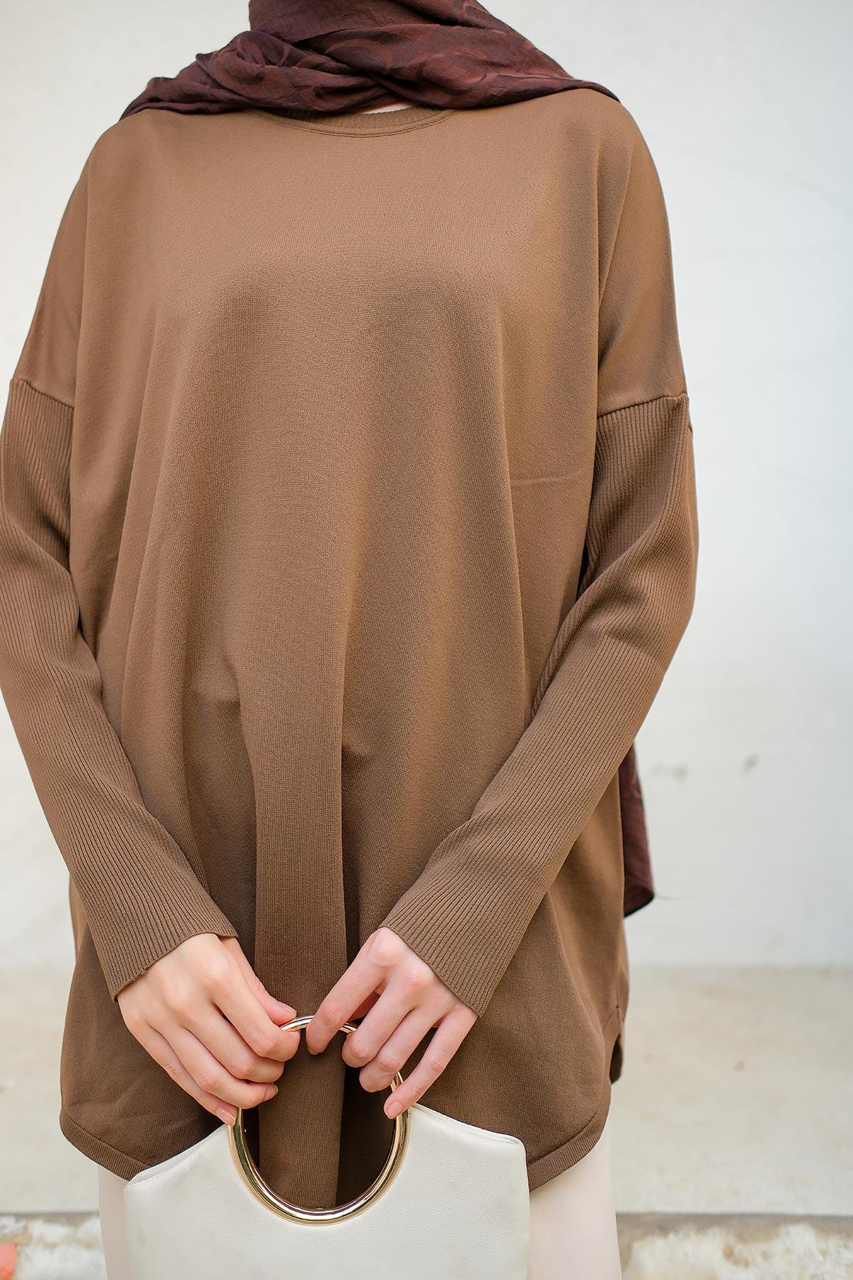 Kol Lastik Detay Tunik Kahverengi