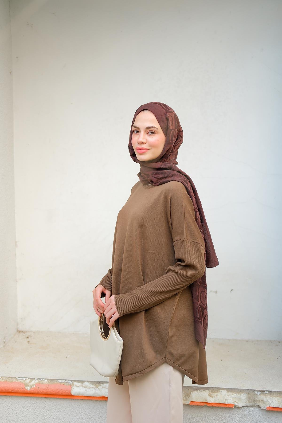 Kol Lastik Detay Tunik Kahverengi
