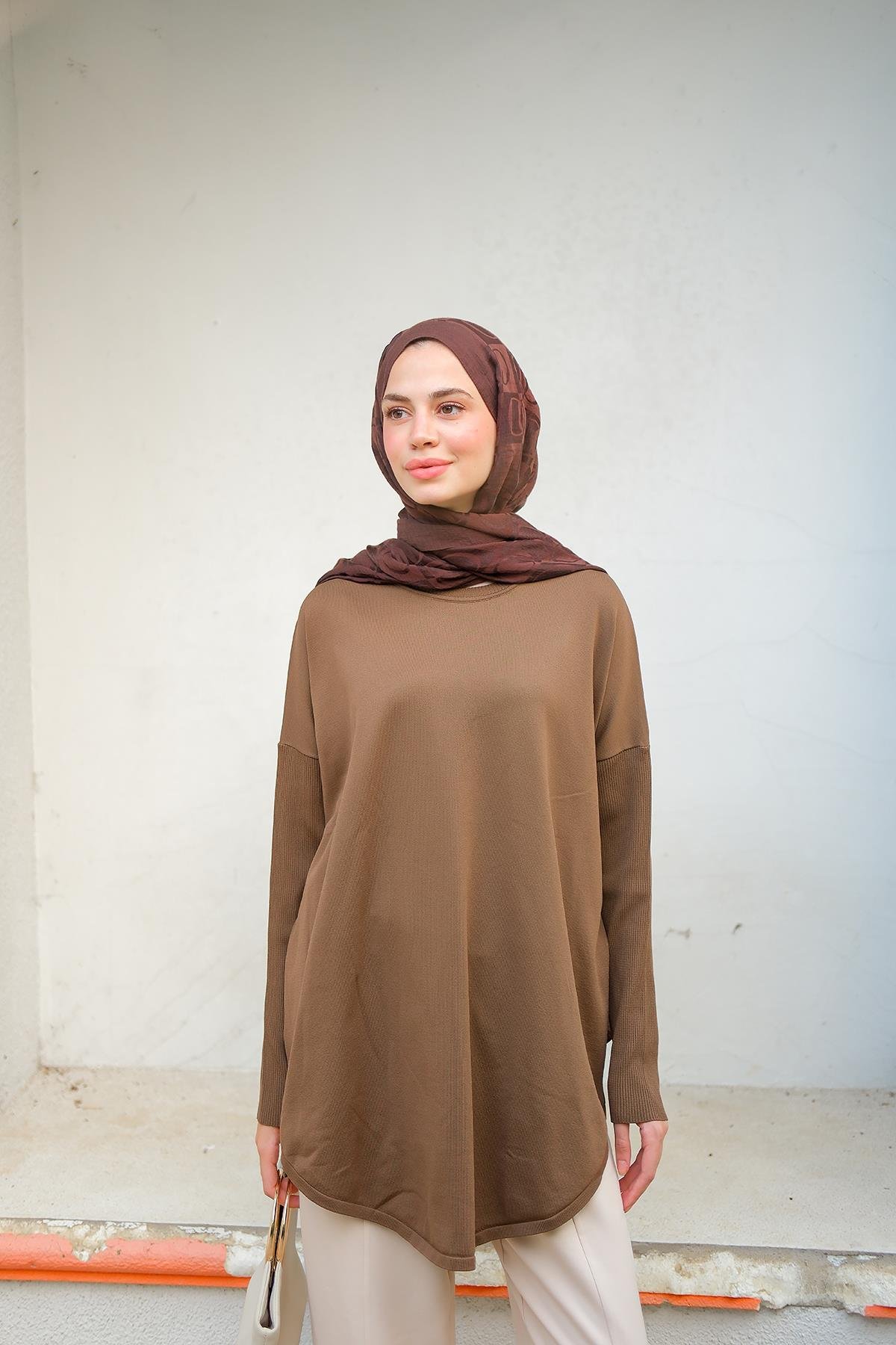 Kol Lastik Detay Tunik Kahverengi