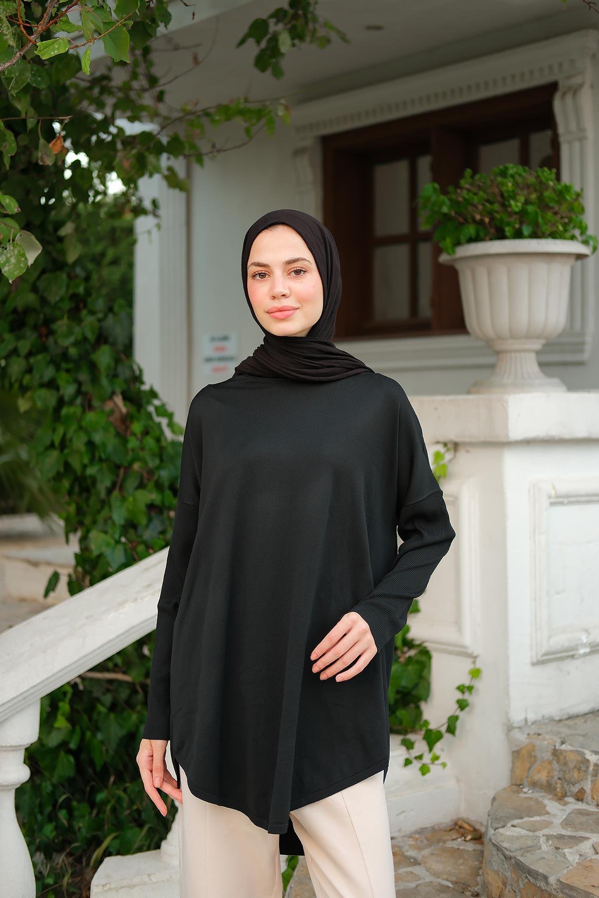 Kol Lastik Detay Tunik Siyah