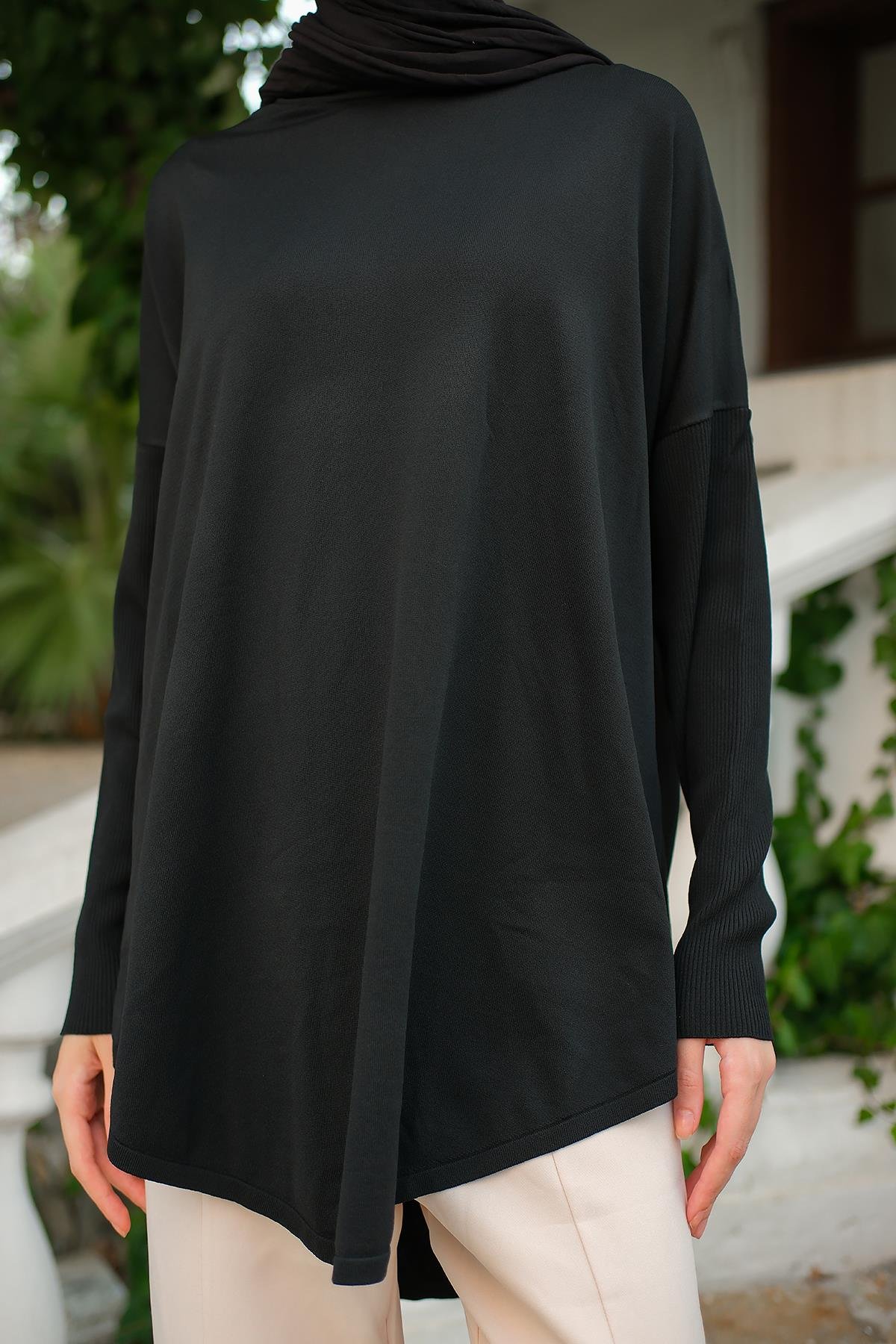 Kol Lastik Detay Tunik Siyah
