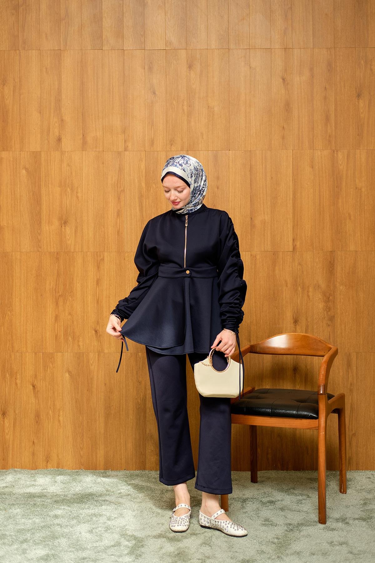 Kol Tünelli Beli Kemerli Takım Lacivert