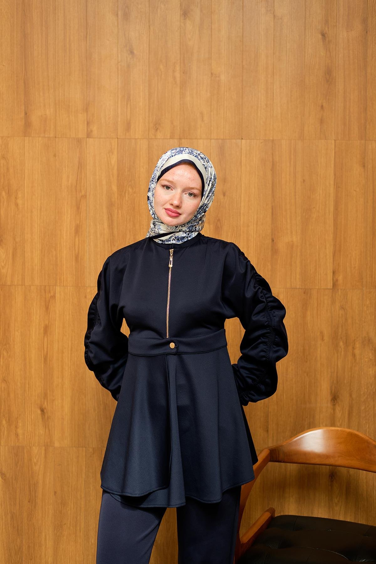 Kol Tünelli Beli Kemerli Takım Lacivert