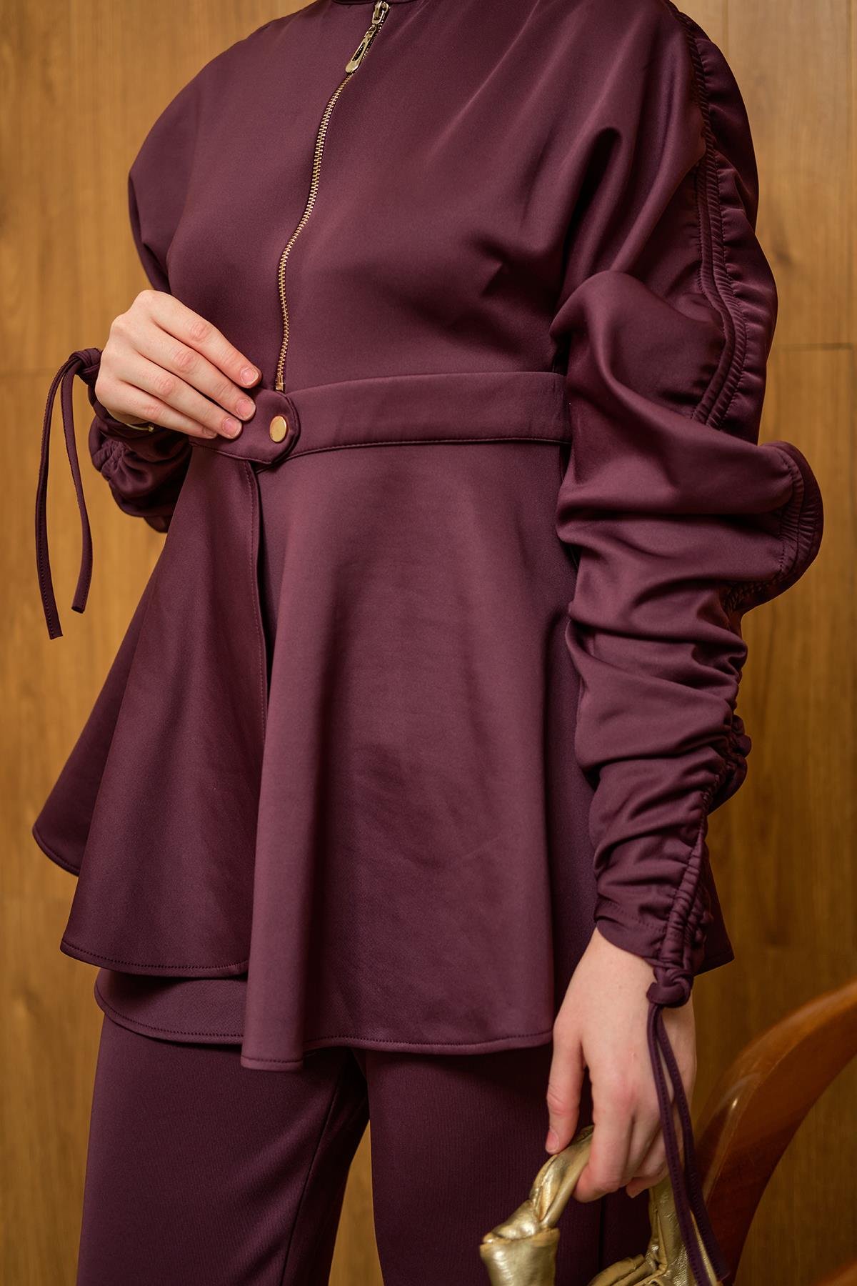 Kol Tünelli Beli Kemerli Takım Mürdüm