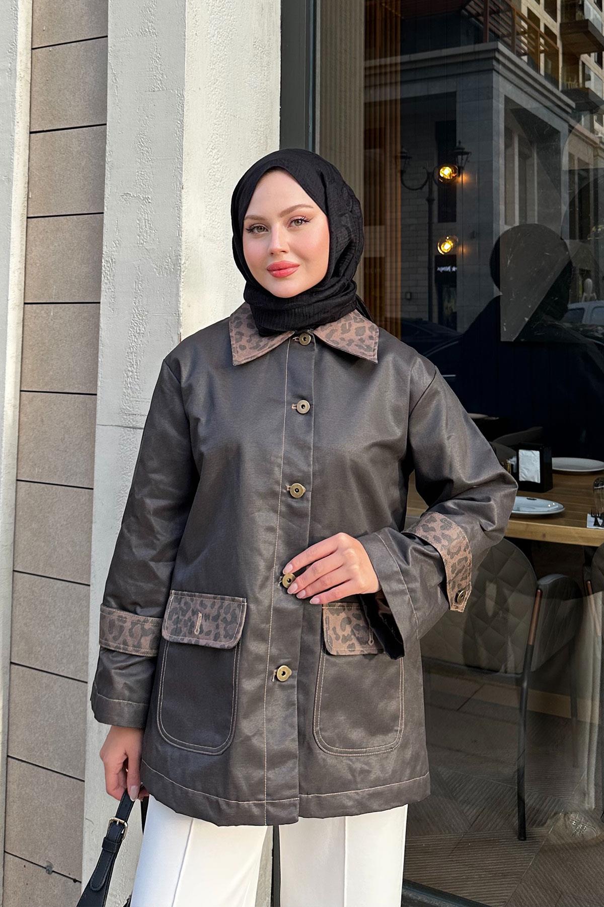 Kolları Apoletli Trenç Kahverengi