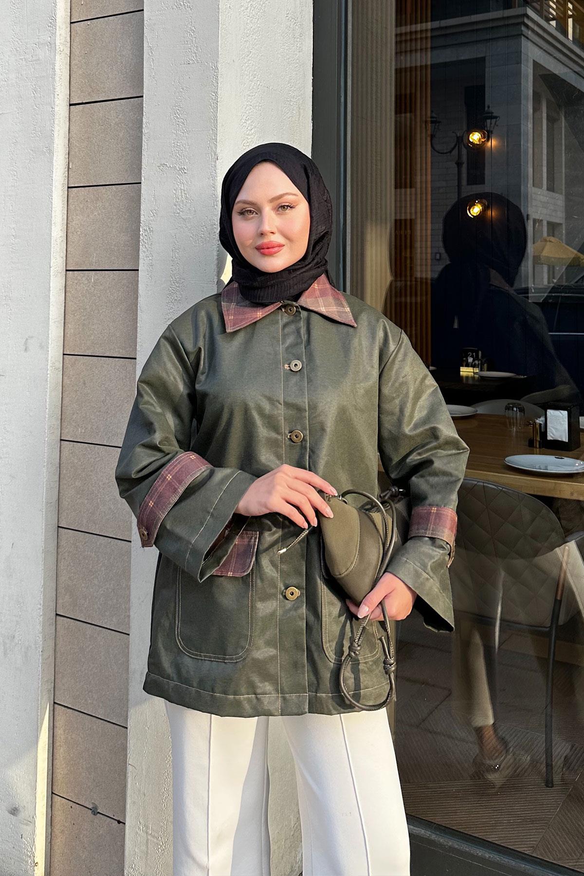 Kolları Apoletli Trenç Koyu Yeşil