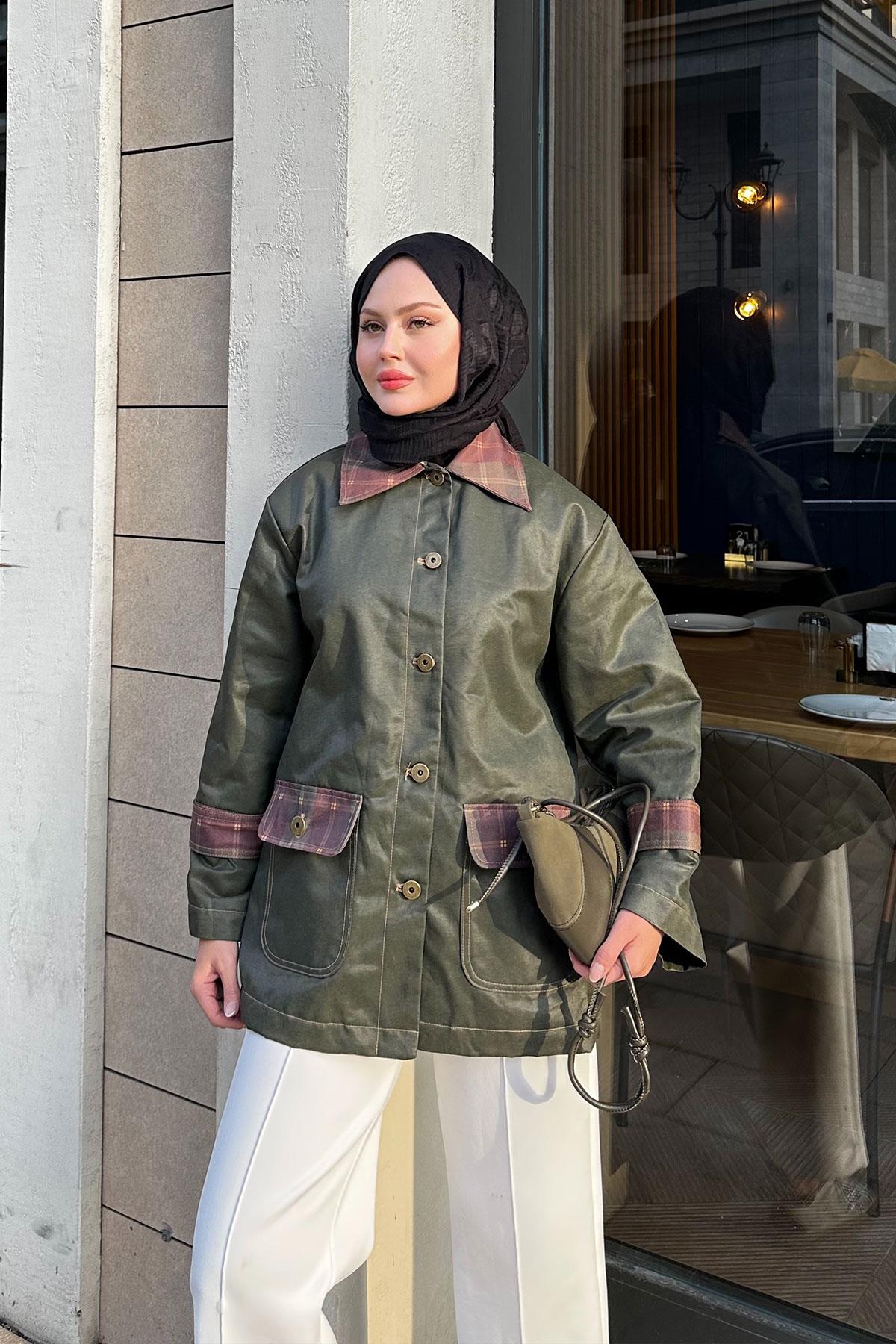 Kolları Apoletli Trenç Koyu Yeşil