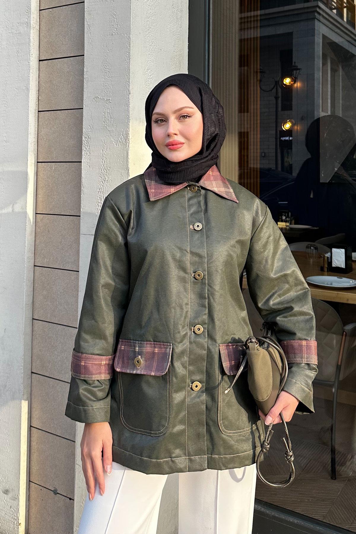 Kolları Apoletli Trenç Koyu Yeşil