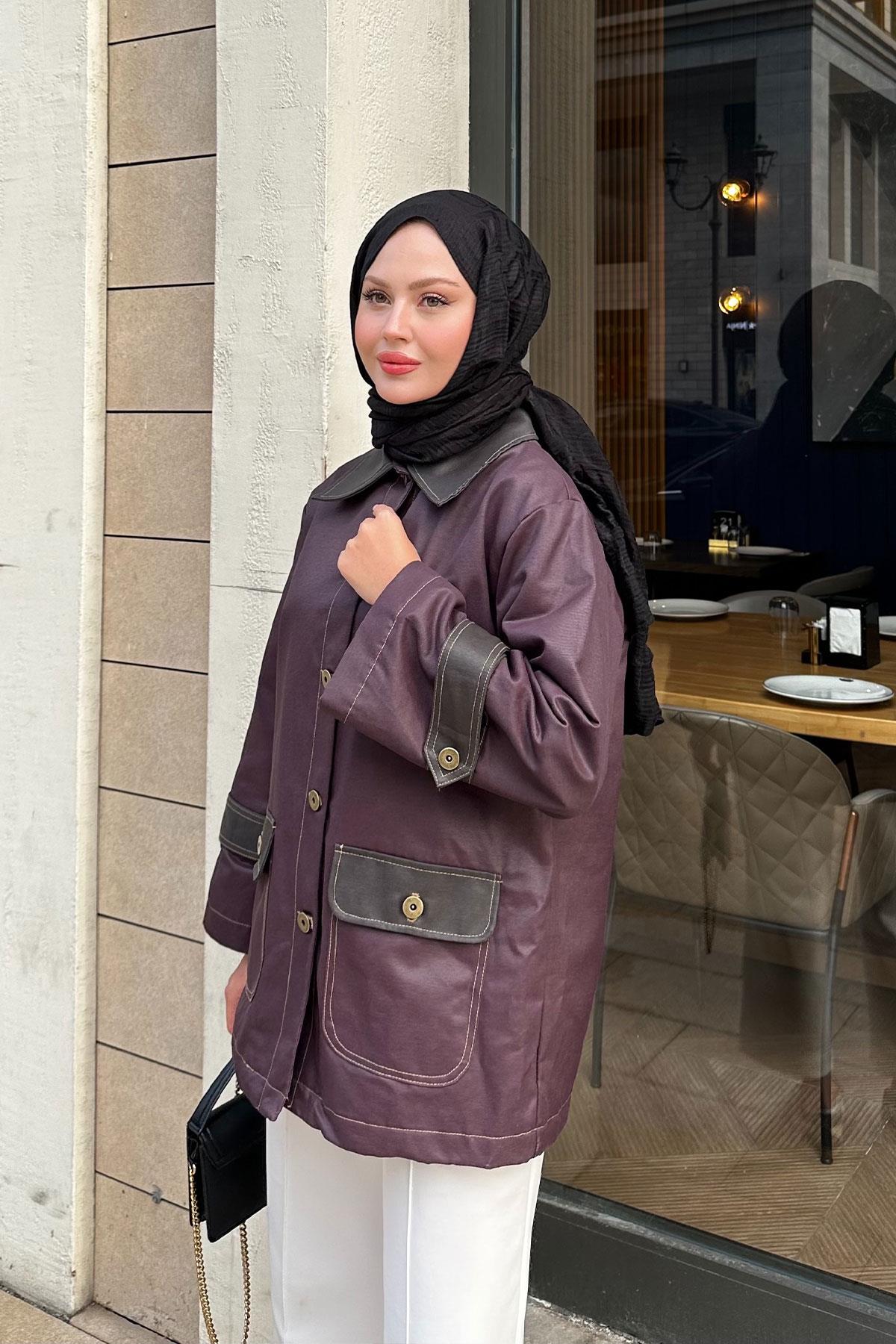 Kolları Apoletli Trenç Mürdüm