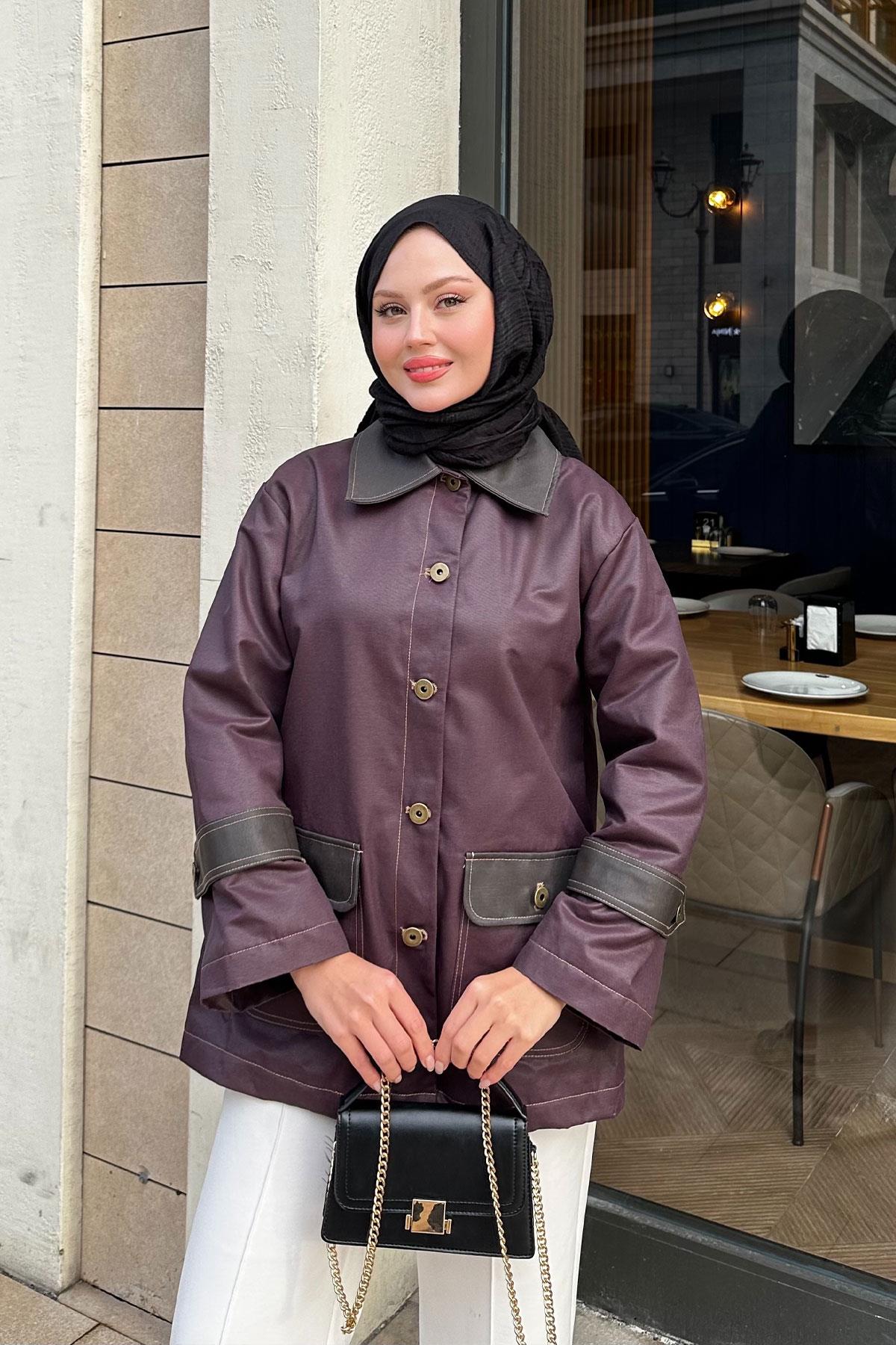 Kolları Apoletli Trenç Mürdüm