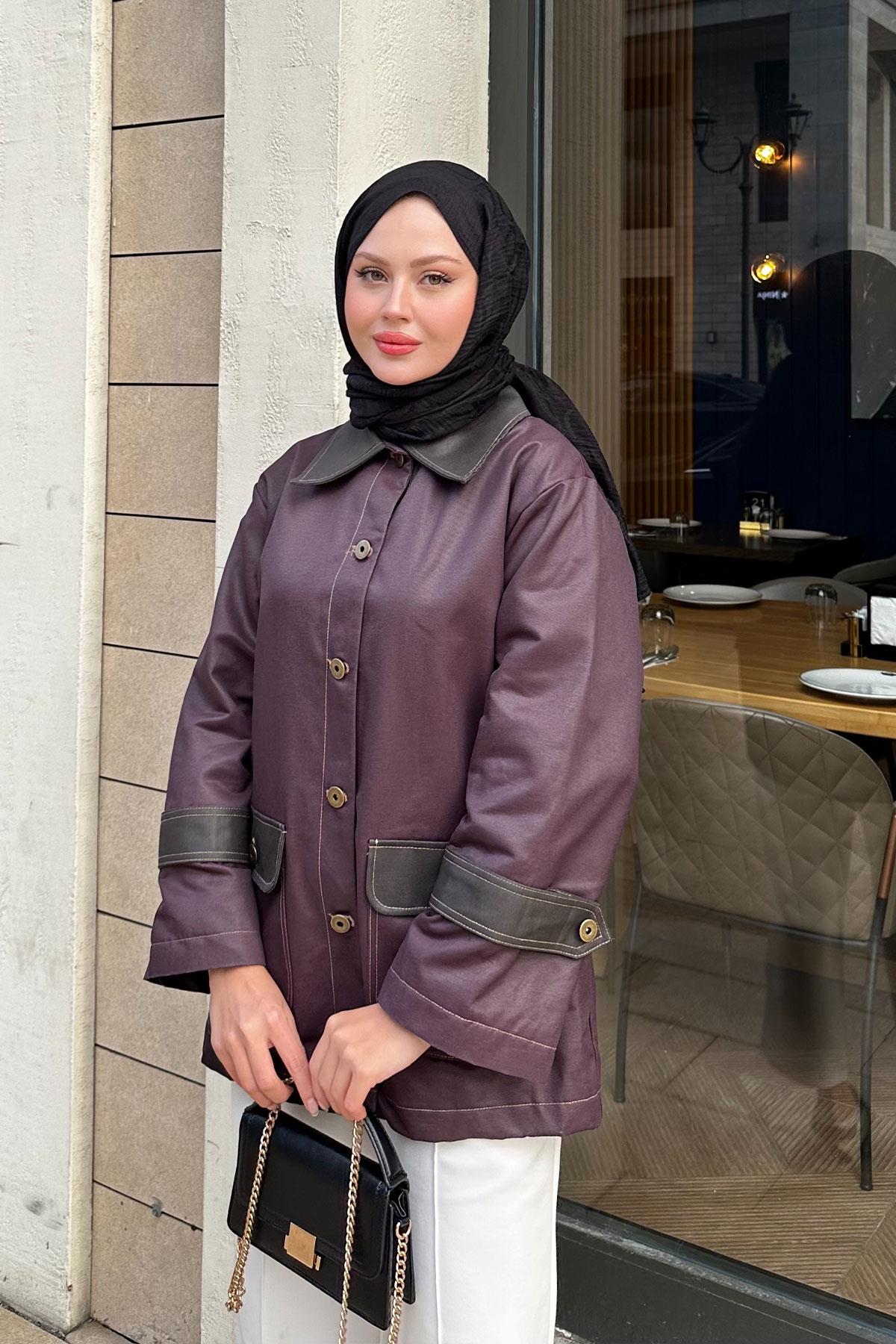 Kolları Apoletli Trenç Mürdüm