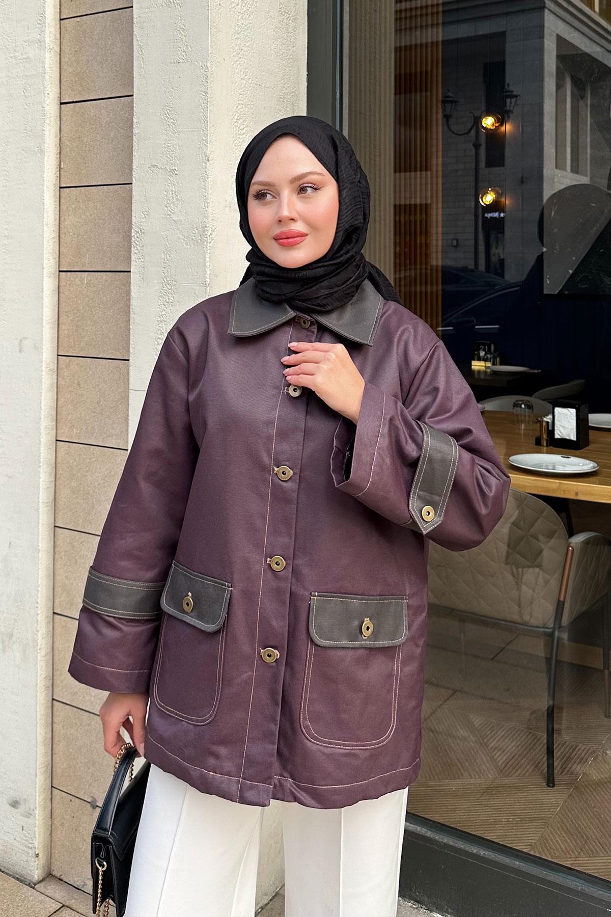 Kolları Apoletli Trenç Mürdüm