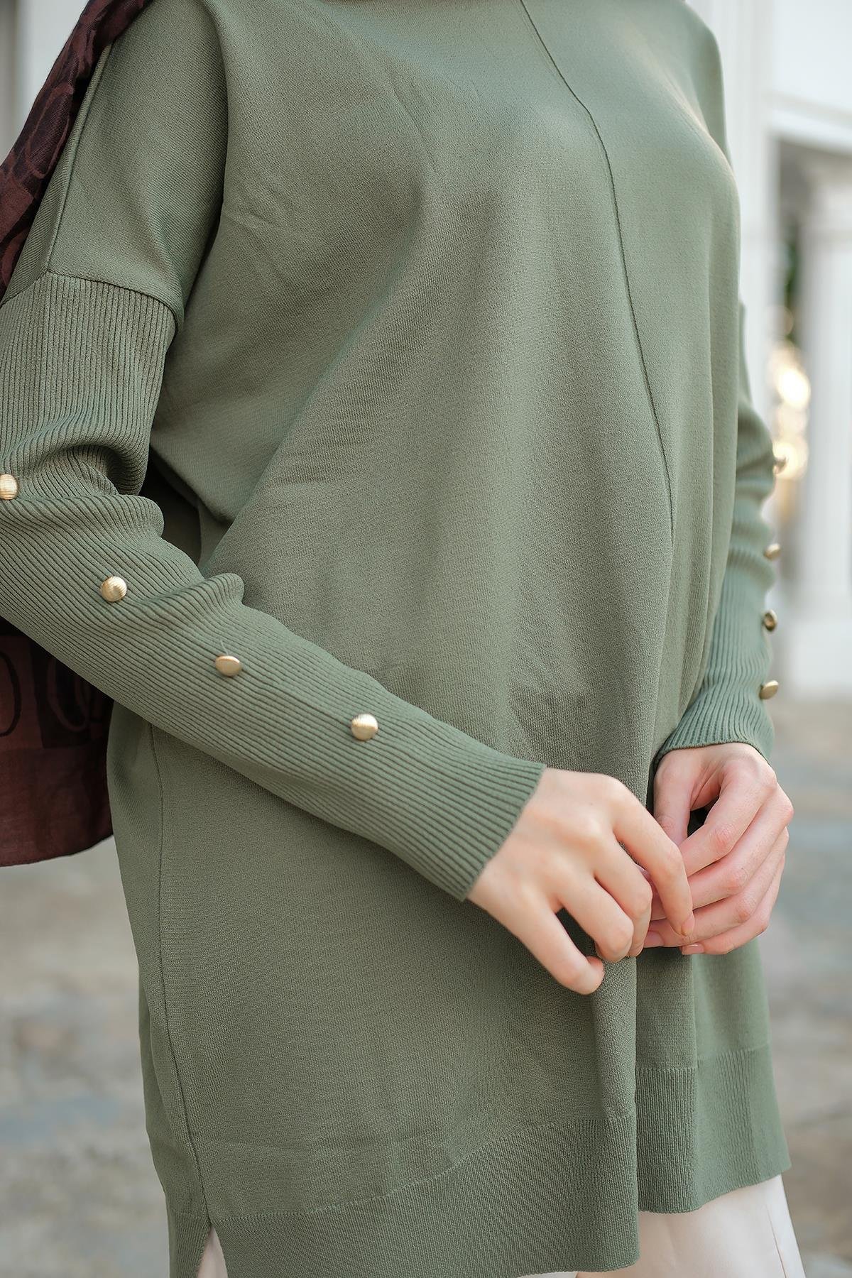 Kolları Düğme Detaylı Tunik Çağla Yeşil
