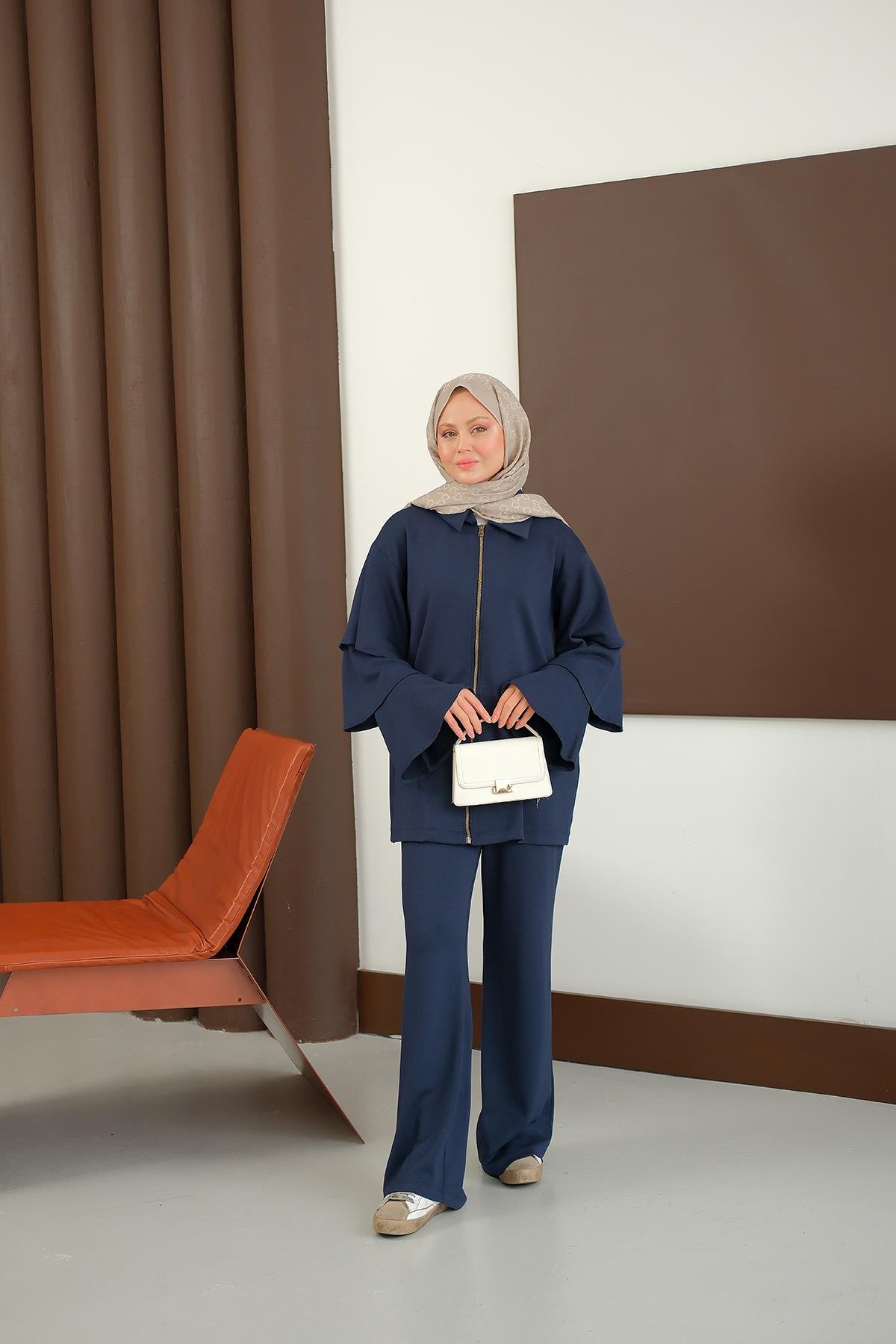 Kolları Fırfır Detay Takım Lacivert