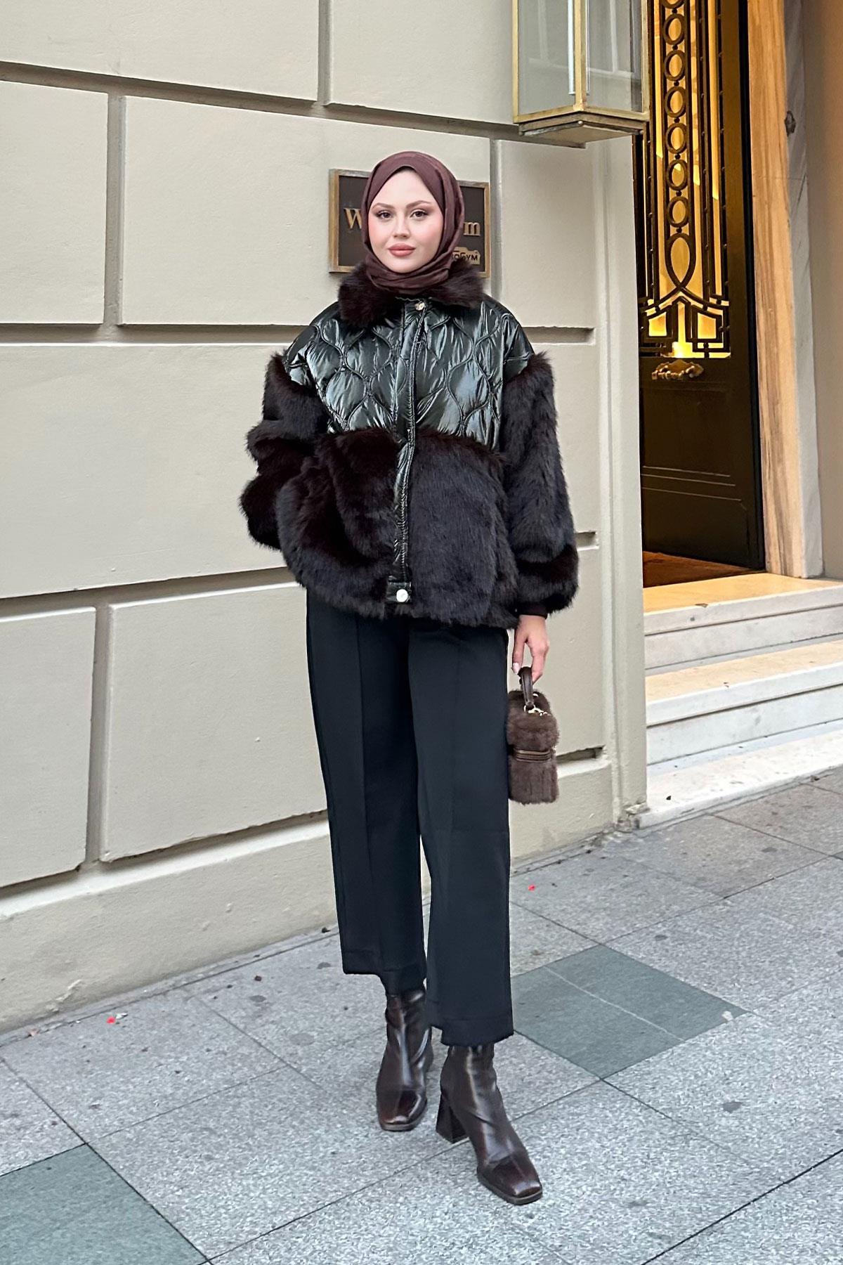 Kolları Peluş Detay Mont Haki Yeşil