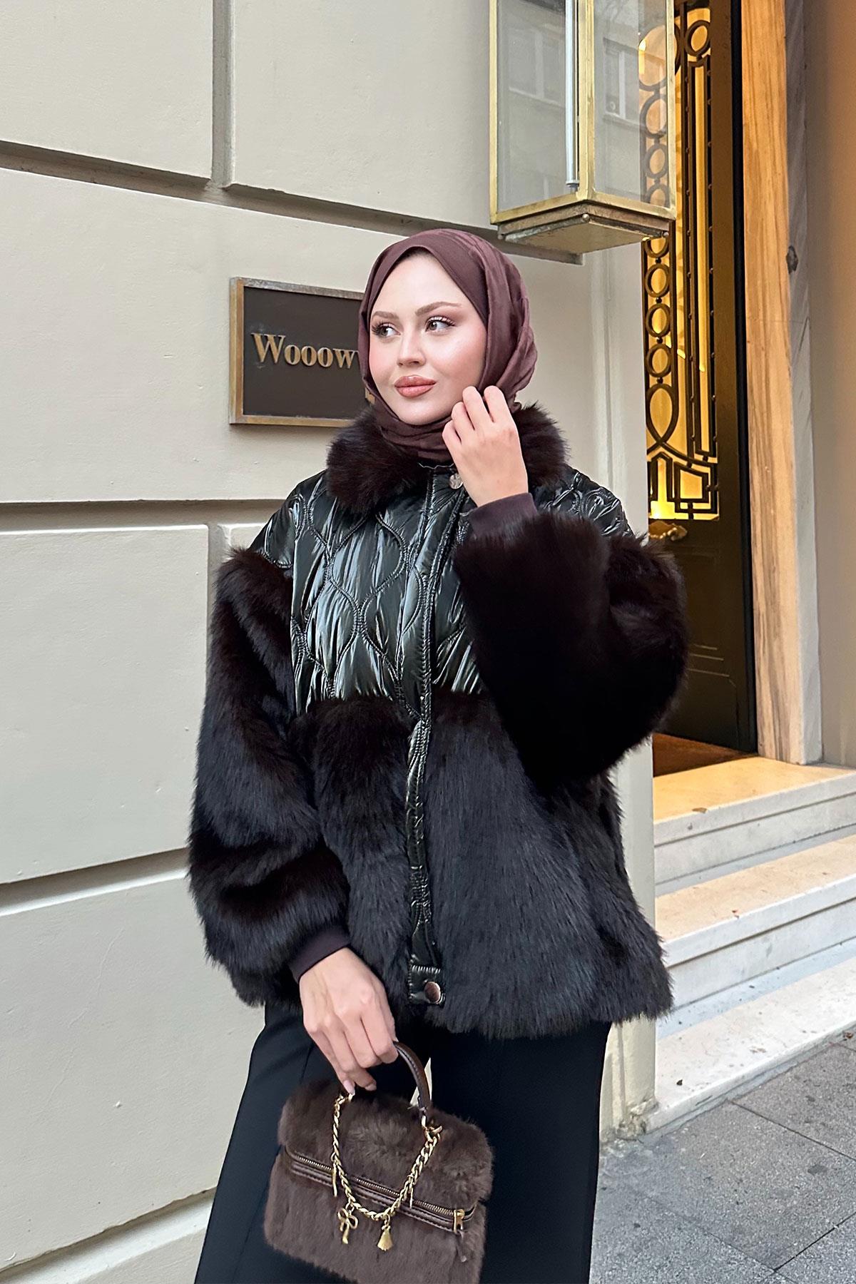 Kolları Peluş Detay Mont Haki Yeşil