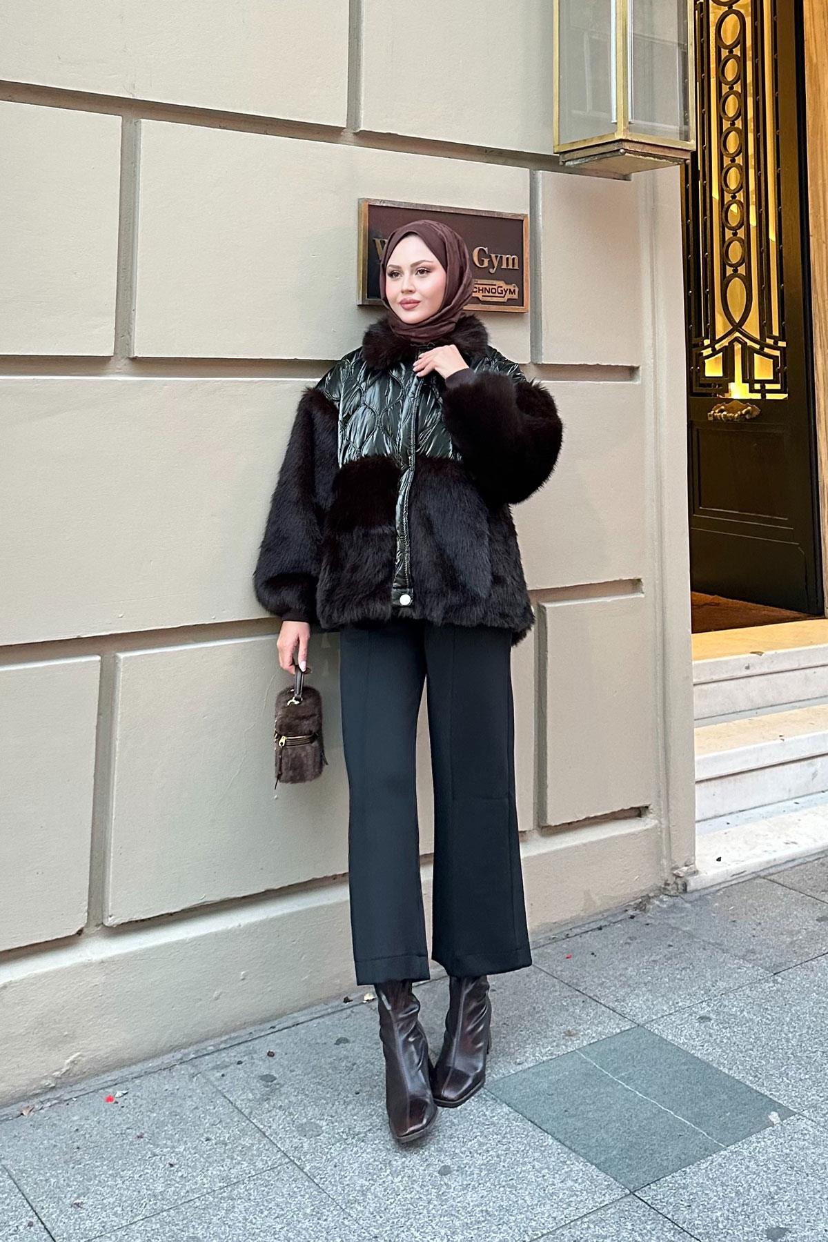 Kolları Peluş Detay Mont Haki Yeşil