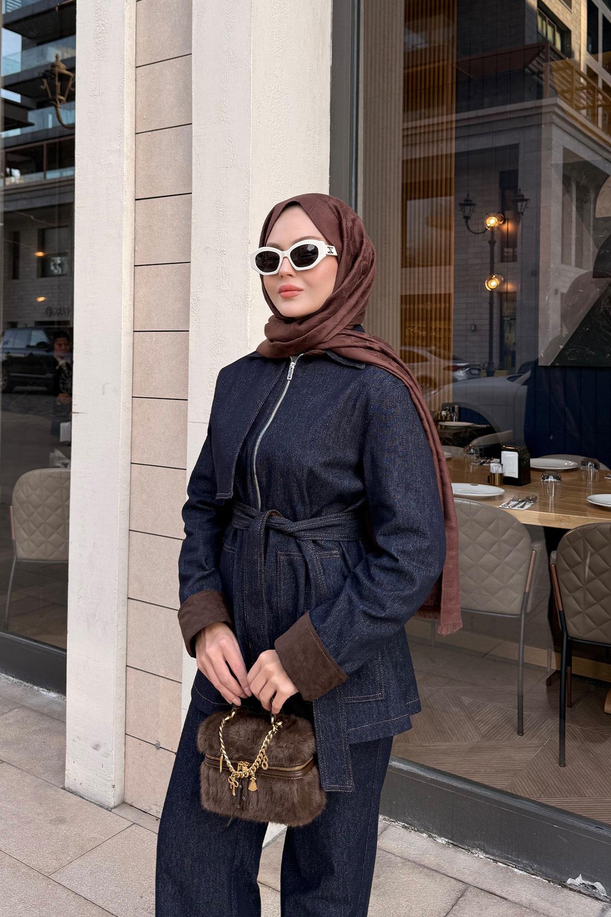 Kolları Süet Detay Takım Lacivert